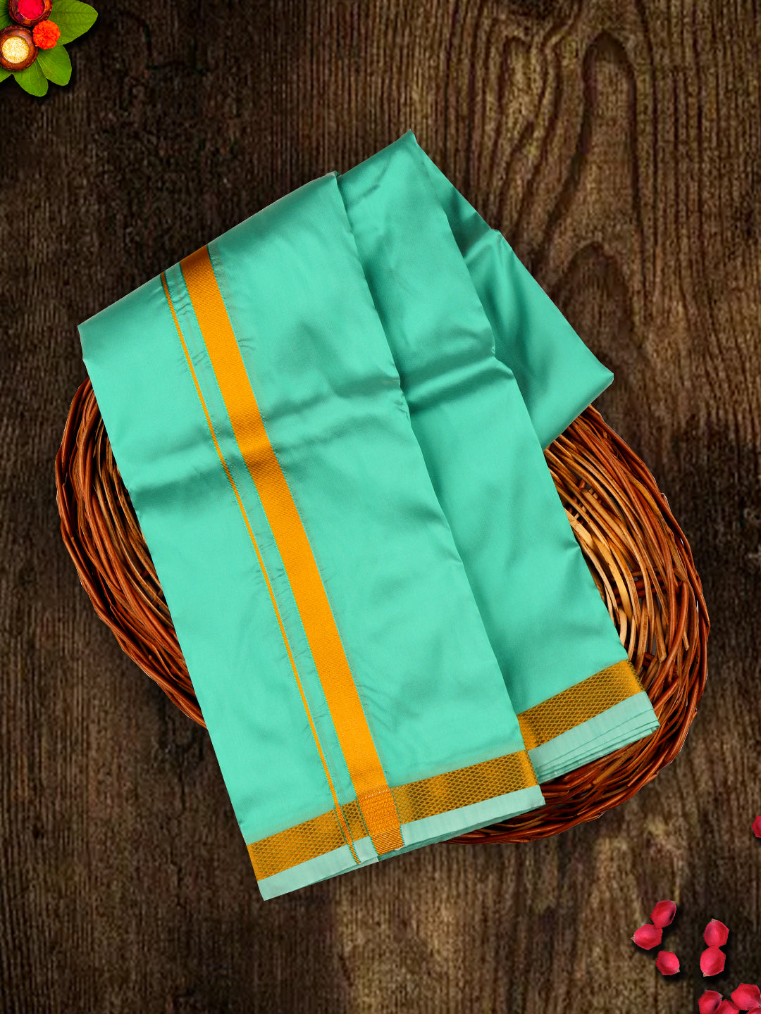 Mens Art Silk Zari Dhoti & Shirting Set Green Ashirwath (2 in 1)