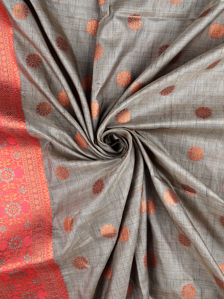 Women Stylish Semi Silk Grey Saree with Pink Border SS84
