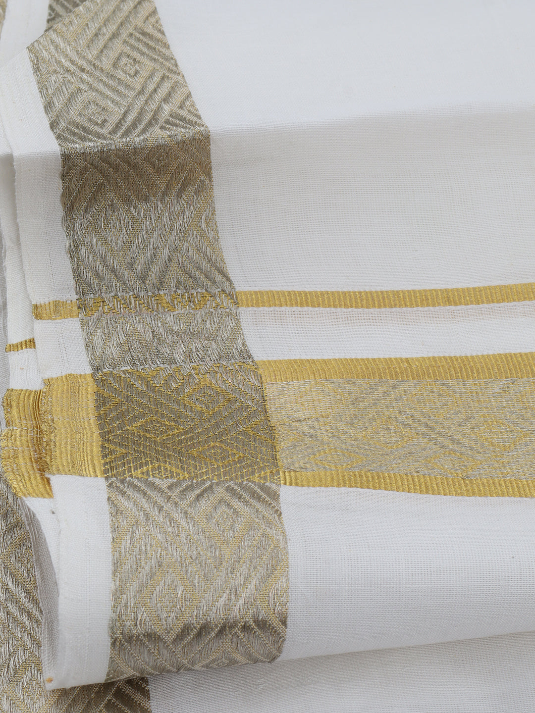 Mens Premium Handloom Dhoti Gold & Silver Jari Border HLM08