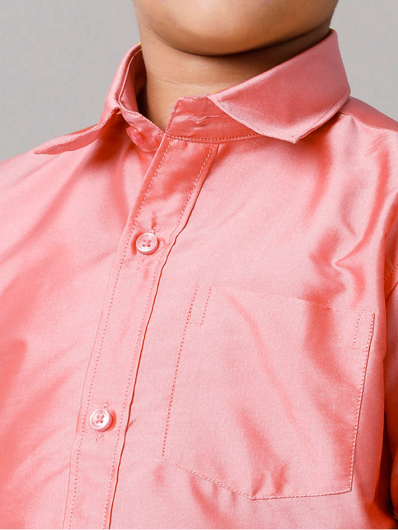 Boys Silk Cotton Pink Half Sleeves Shirt