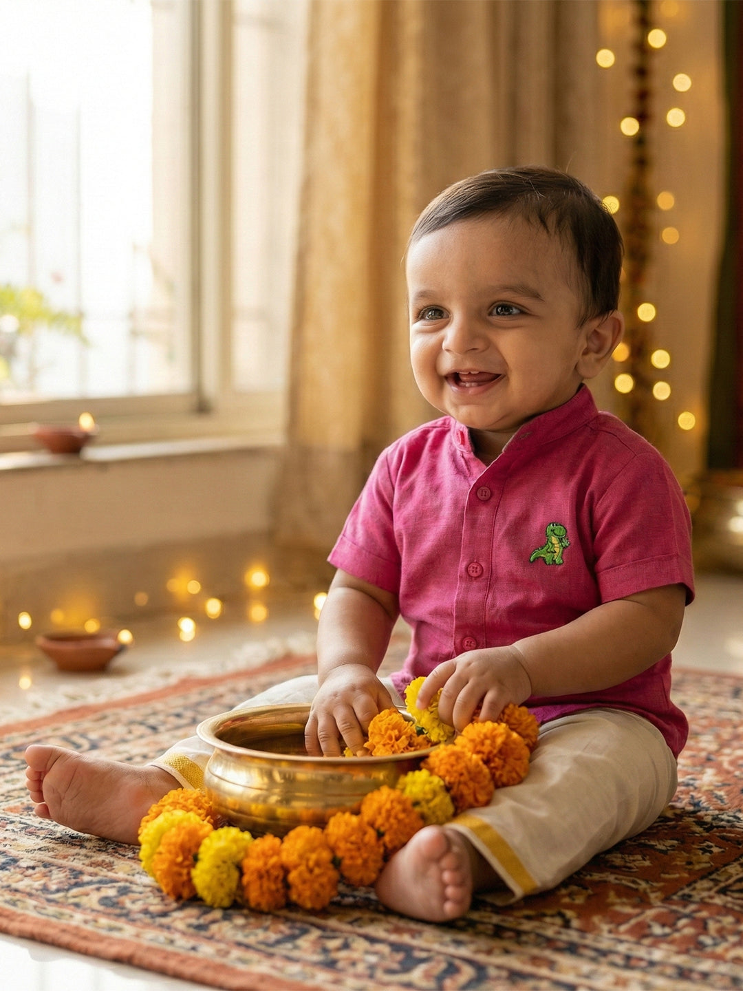 Born Baby Traditional Shirt with Dhoti and Panchakacham Set Pink