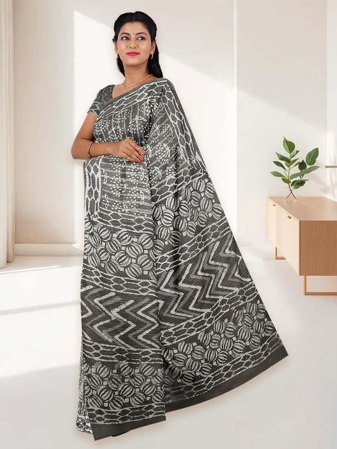 Women Sage Green Pure Cotton Saree PCS196