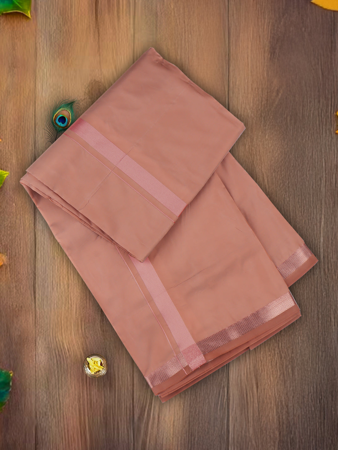 Men Art Silk Jari Dhoti & Shirting Set Copper Ashirwath(3*1)