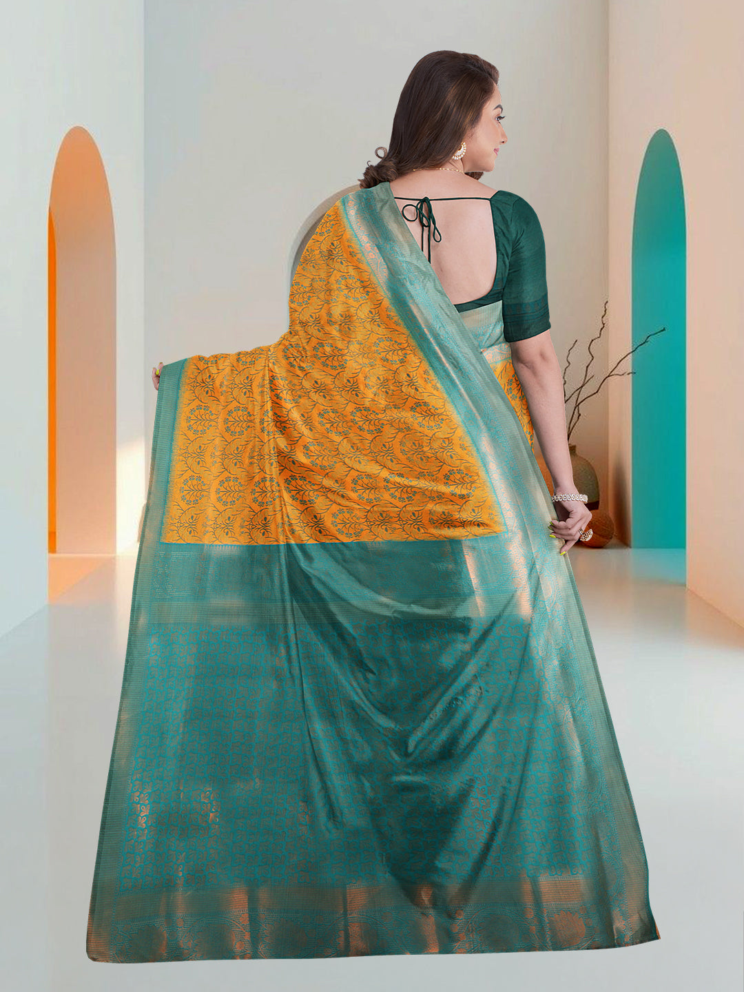 Women Yellow Art Silk Printed Saree ASS61