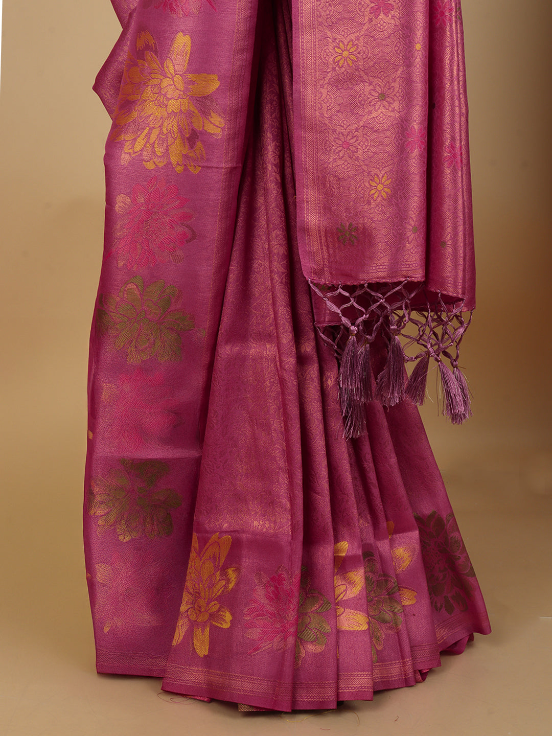 Women Pink Semi Mysore Silk Saree SS377