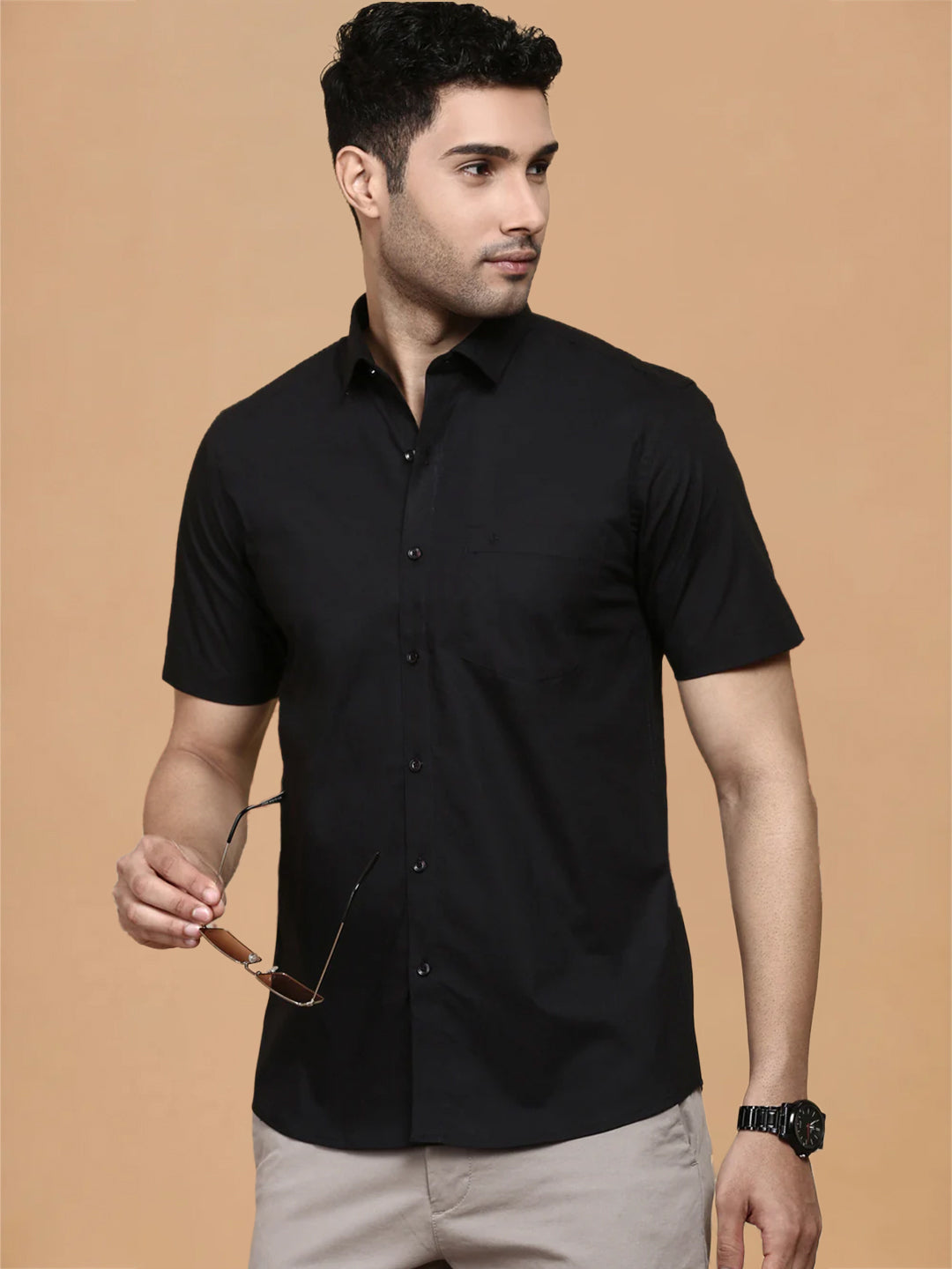 Cotton Spandex Black 2 Way Stretch Smart Fit Shirt LY10