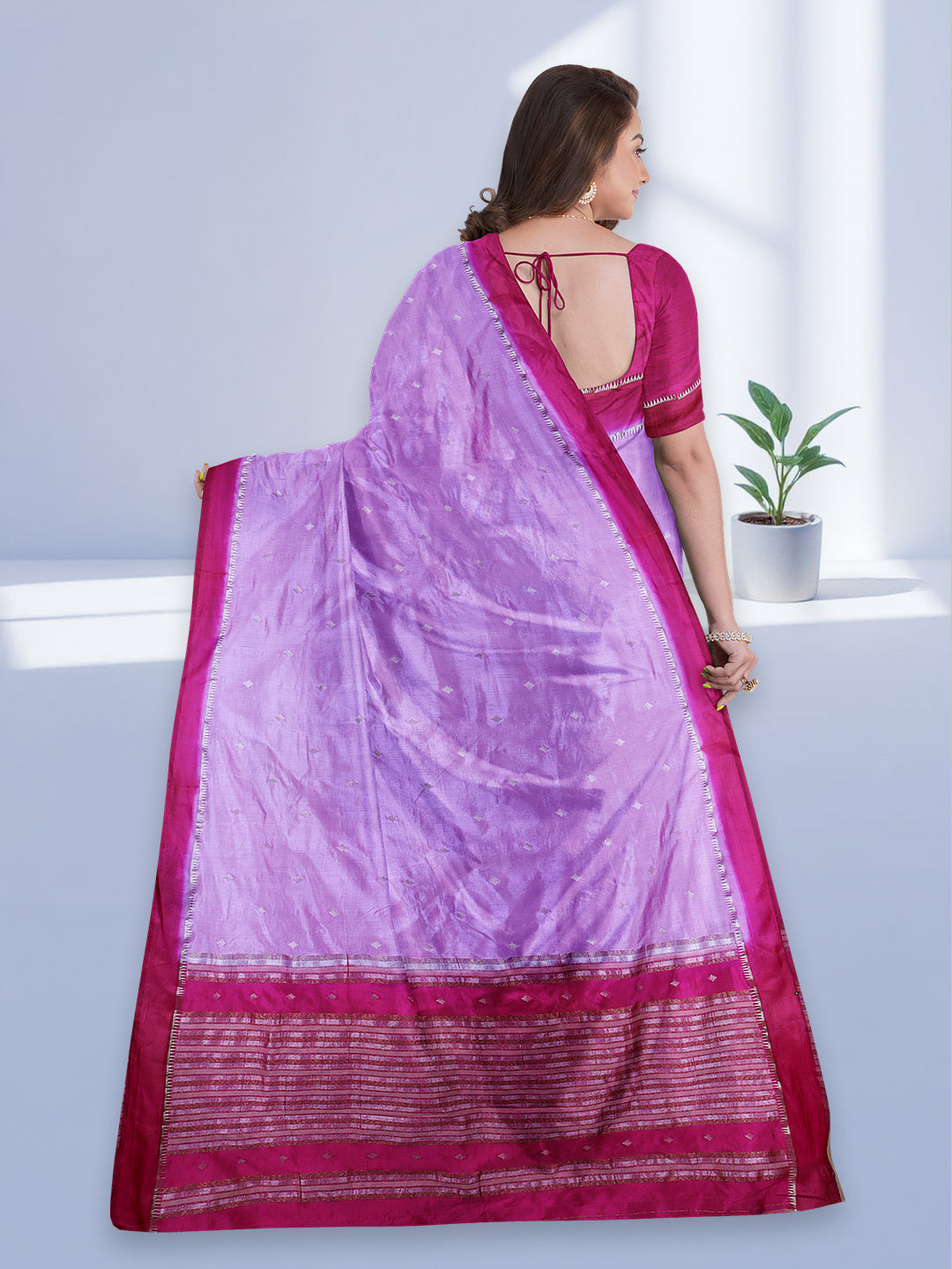Women Lavender Stripes Design Tissue Saree TS50