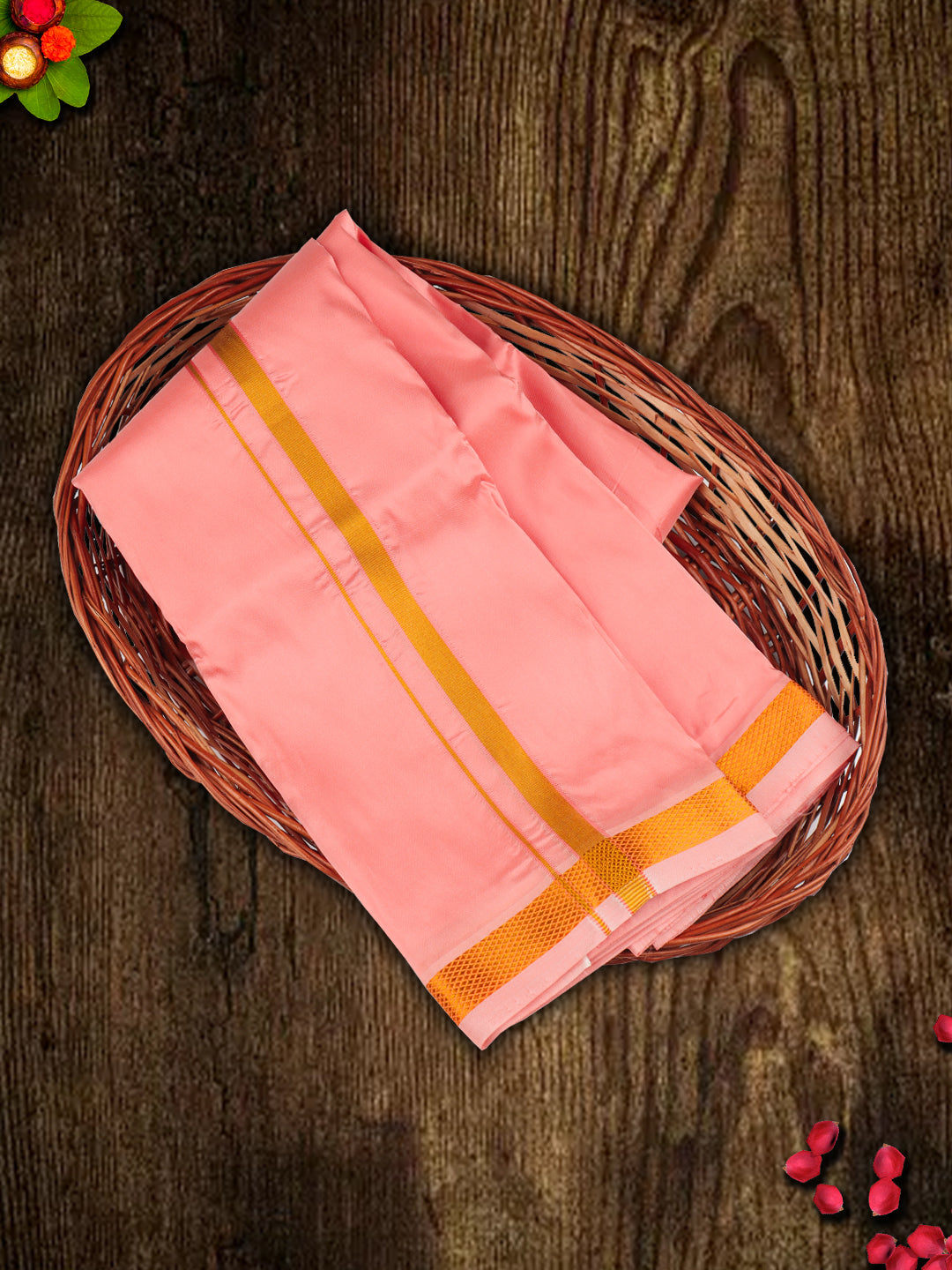 Mens Art Silk Zari Dhoti & Shirting Set Pink Ashirwath (2 in 1)