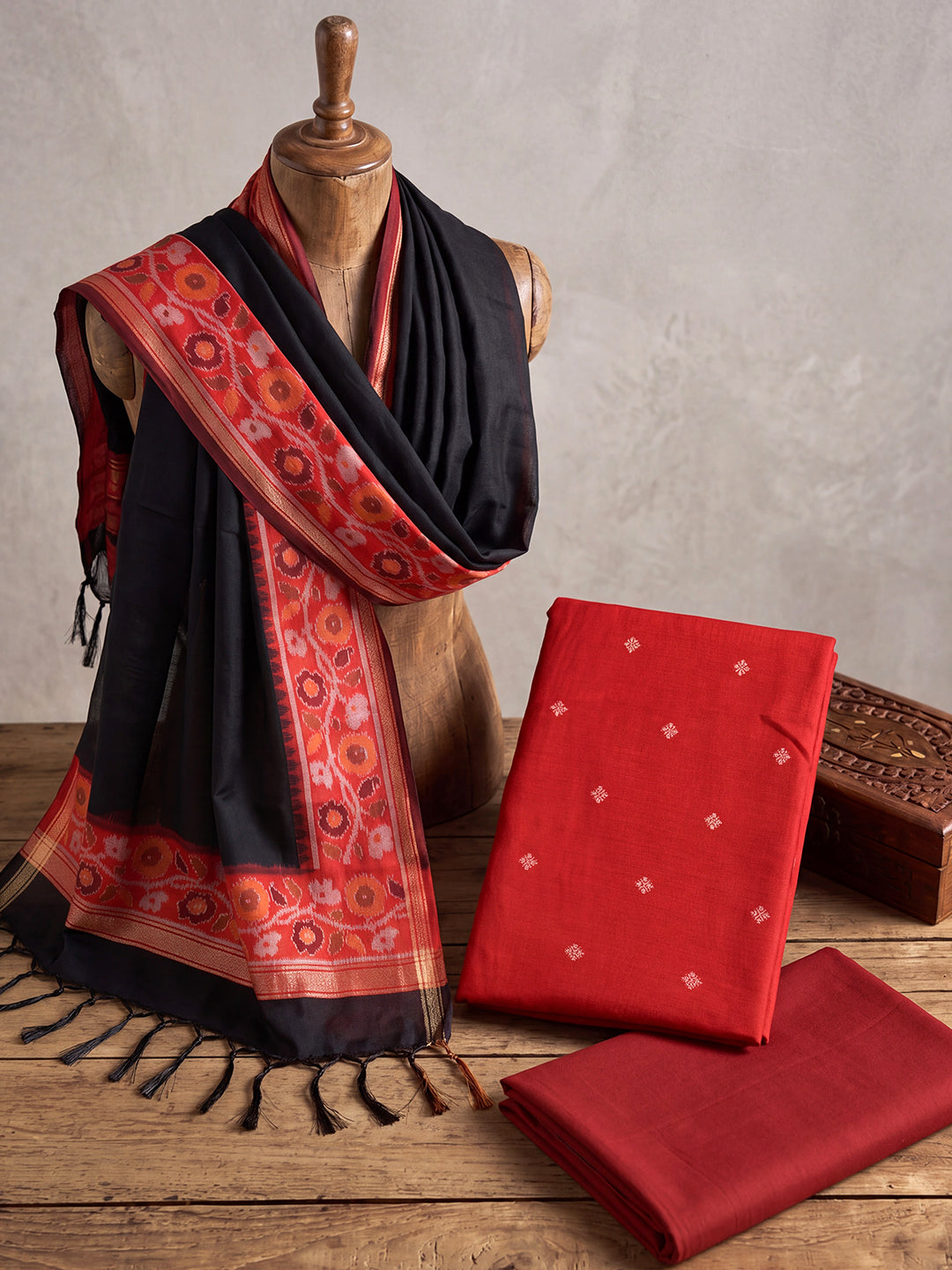 Women Semi Tussar Dress Material Red DM366