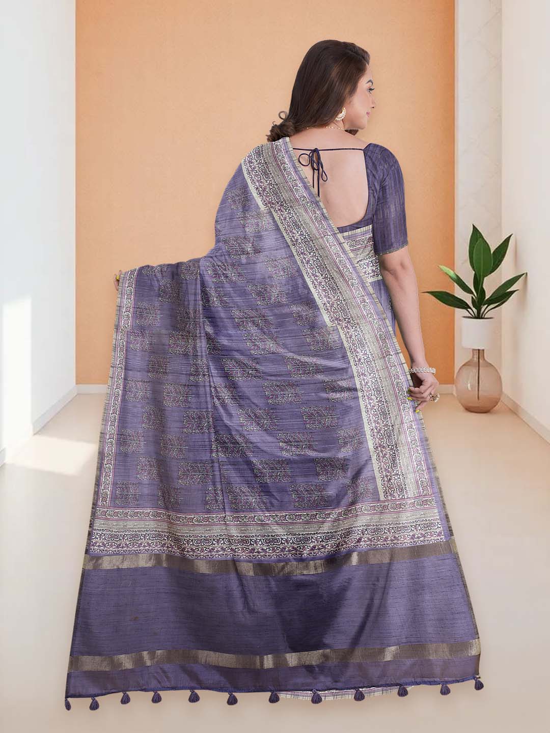 Women Violet Semi Tussar Printed Saree ST288