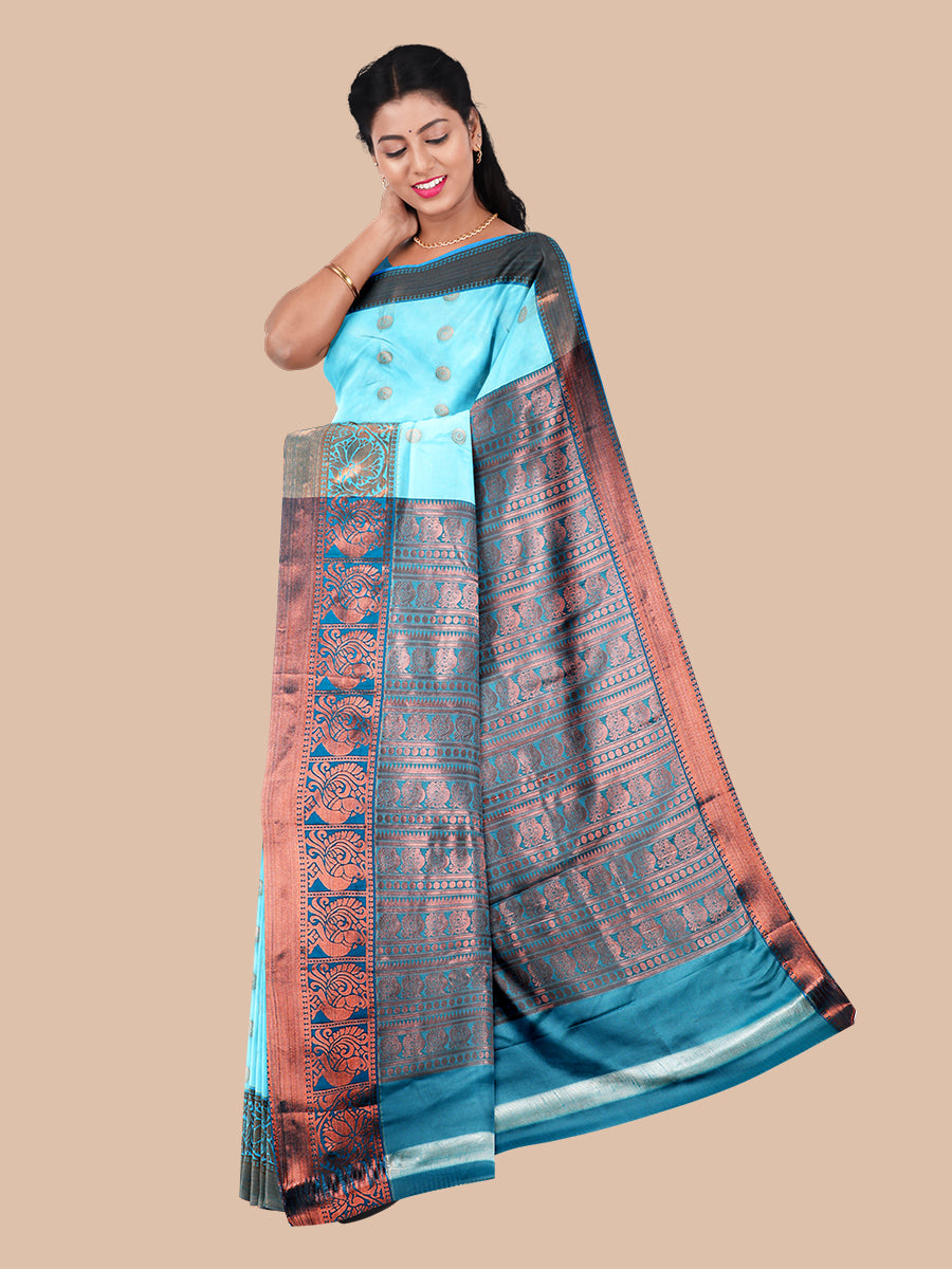 Women Semi Soft Silk Blue Saree SS34