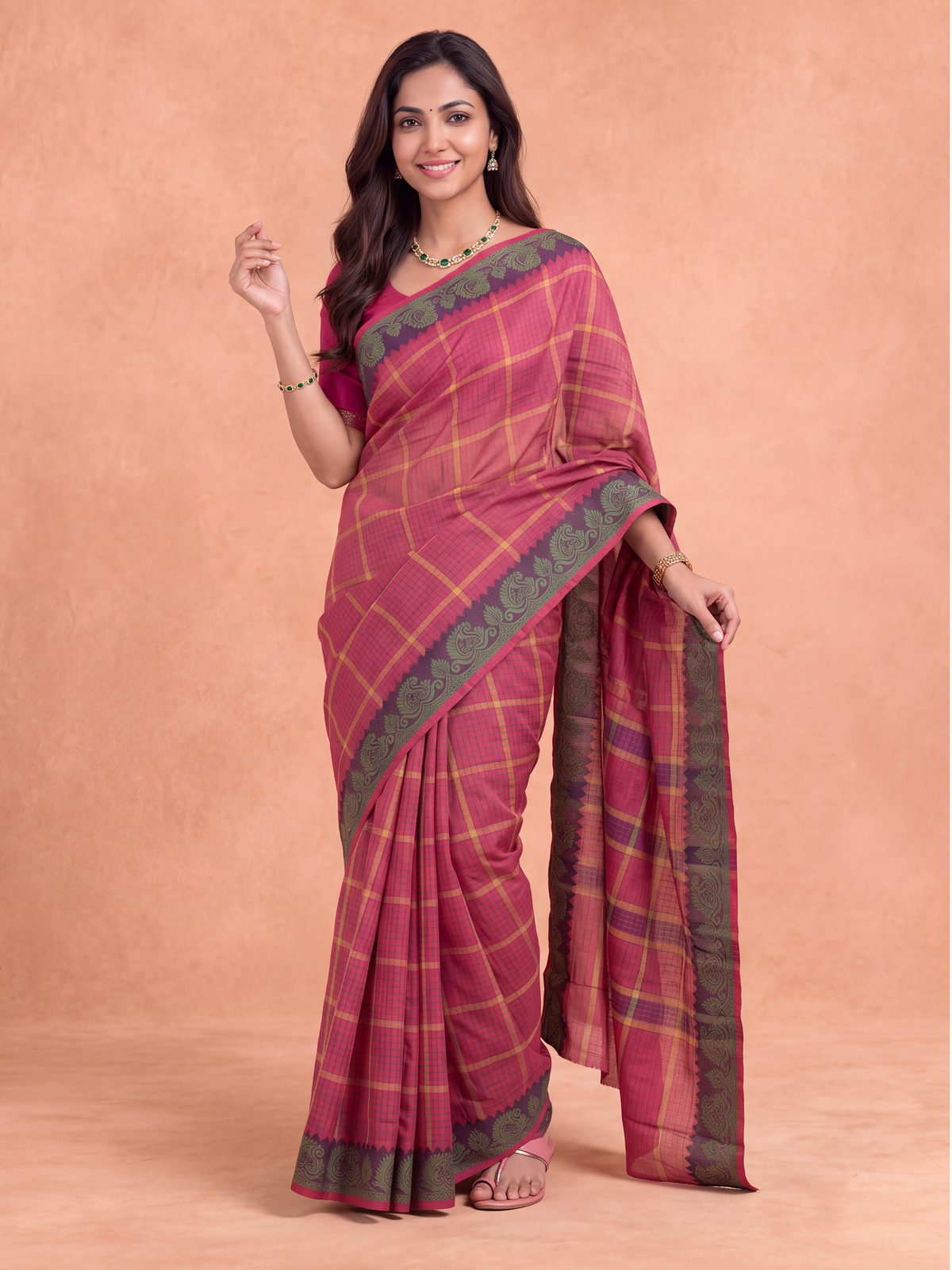 Women Chettinad Cotton Red Saree CCS22