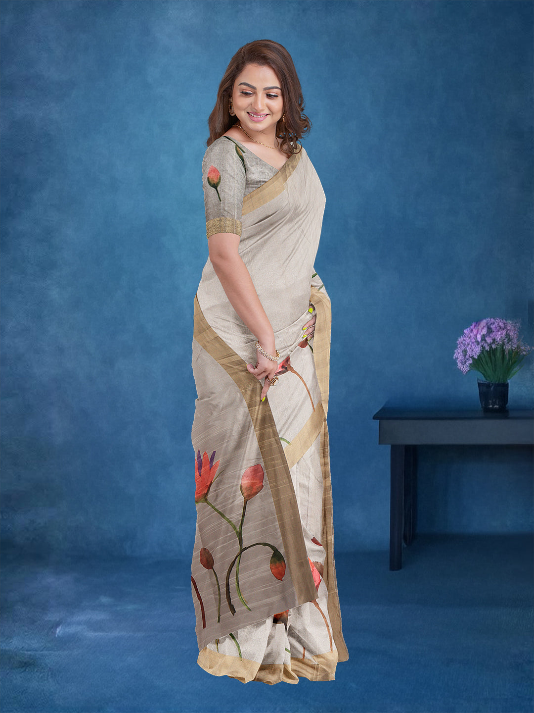Couple Combo Shirt & Dhoti Set with Saree Steel Grey SRS96