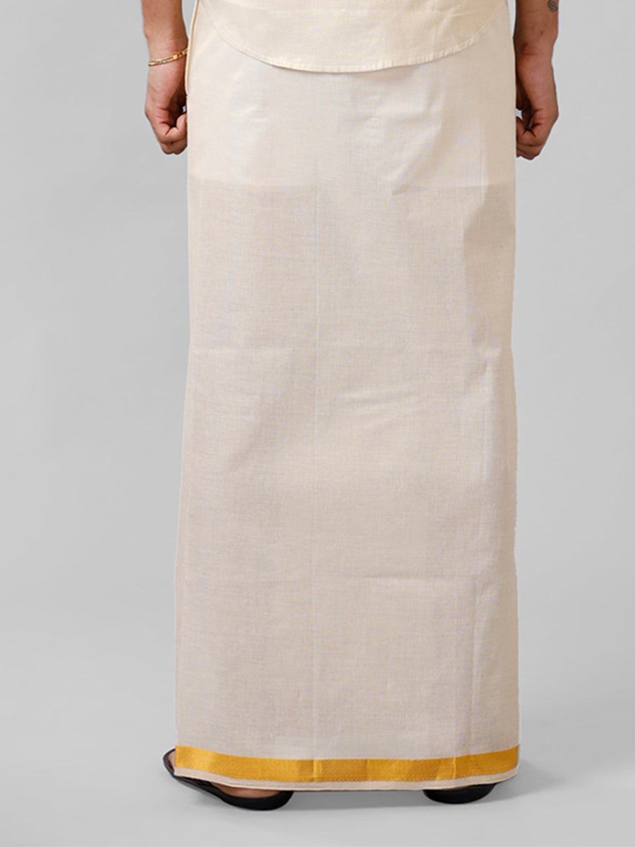 Mens Readymade Tissue Single Dhoti with Jari Border Viceroy Gold-Back view