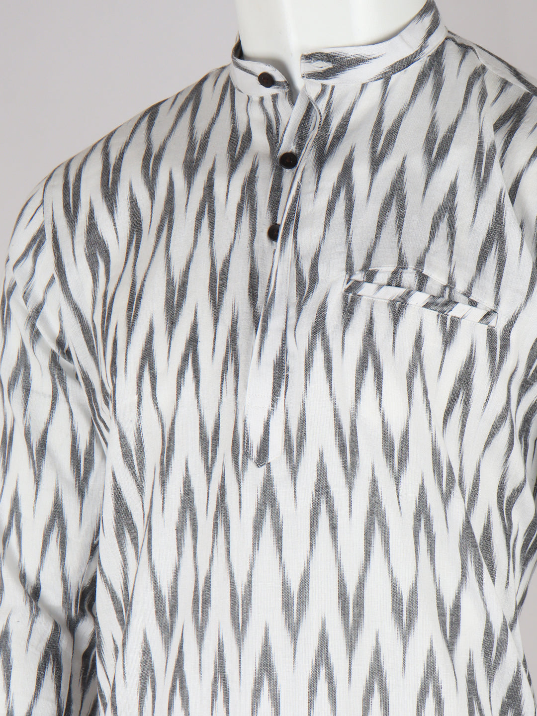 Men Cotton Short Length Self Design Pocket Kurta Whitish Grey RJ34