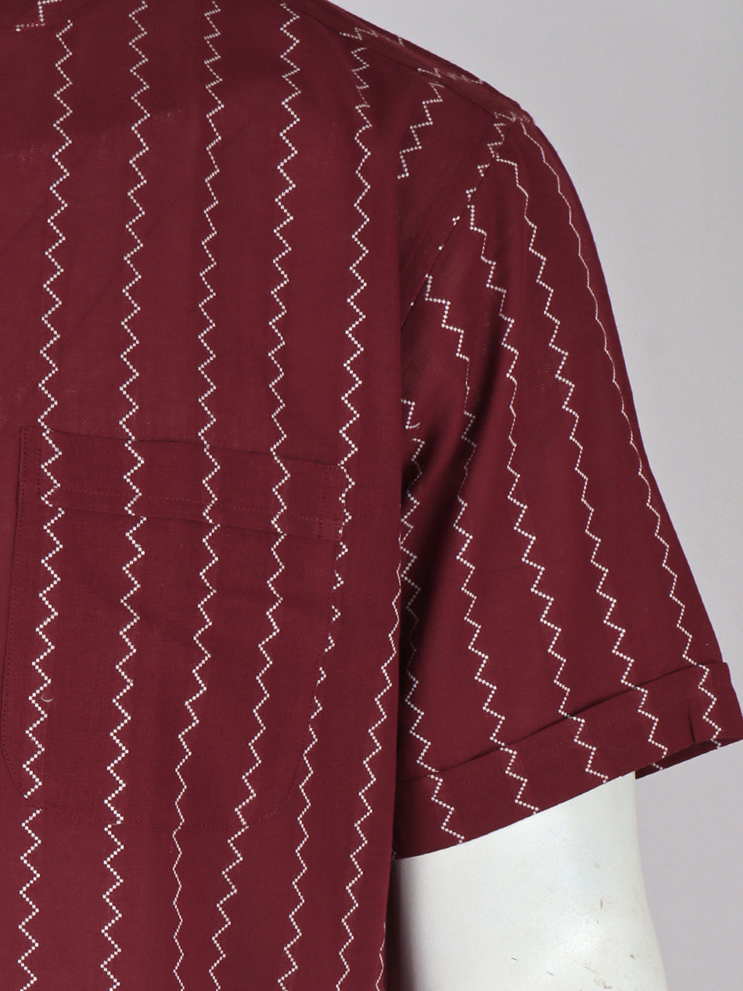 Men Plum Red Short Length Kurta with Matching Border Dhoti Set PC34
