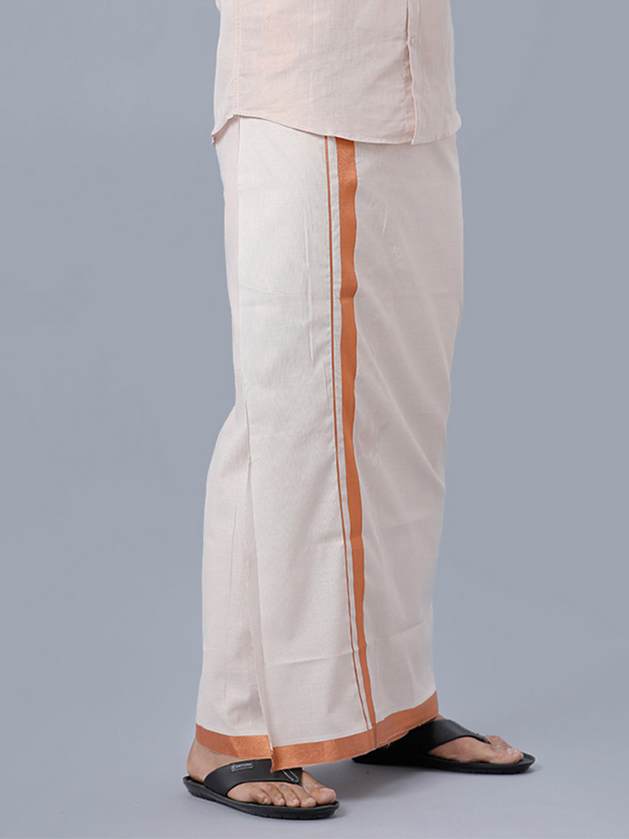 Mens Cotton Single Copper Colour with Jari Border Dhoti Primacy Copper-Side view