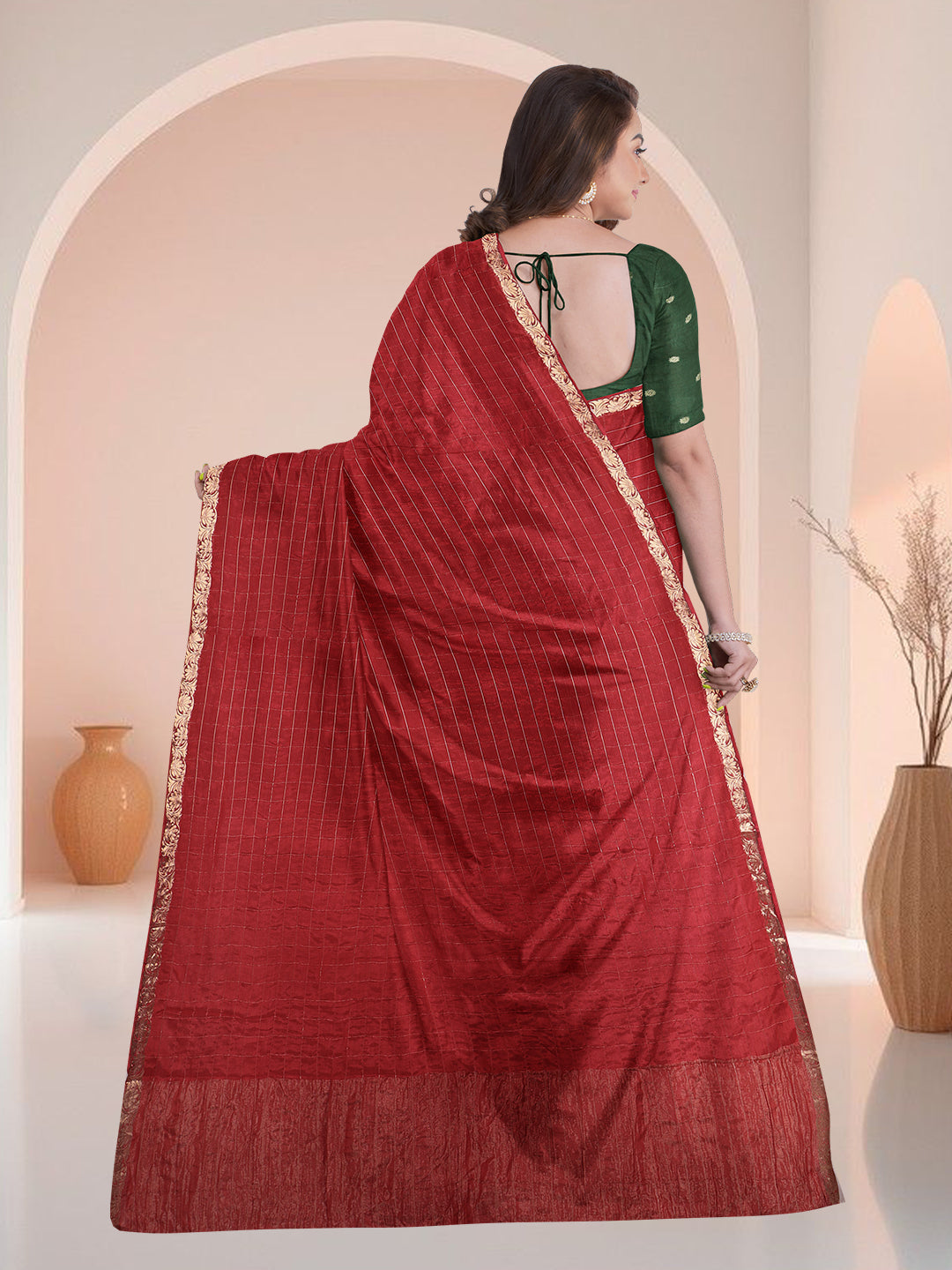 Women Red Semi Silk Saree SS347