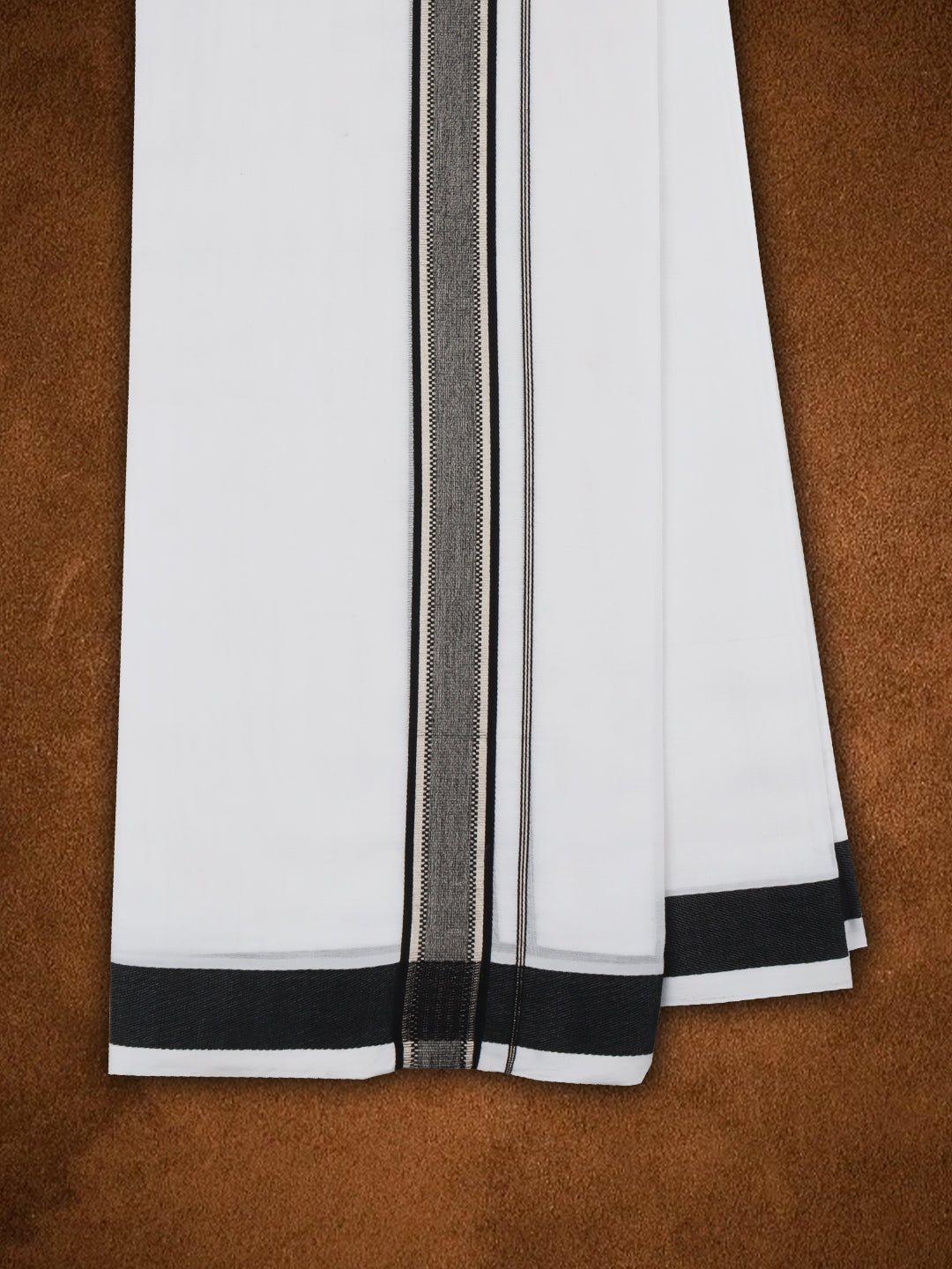 Mens Premium Handloom Dhoti Black with Silver Jari Border HLM12