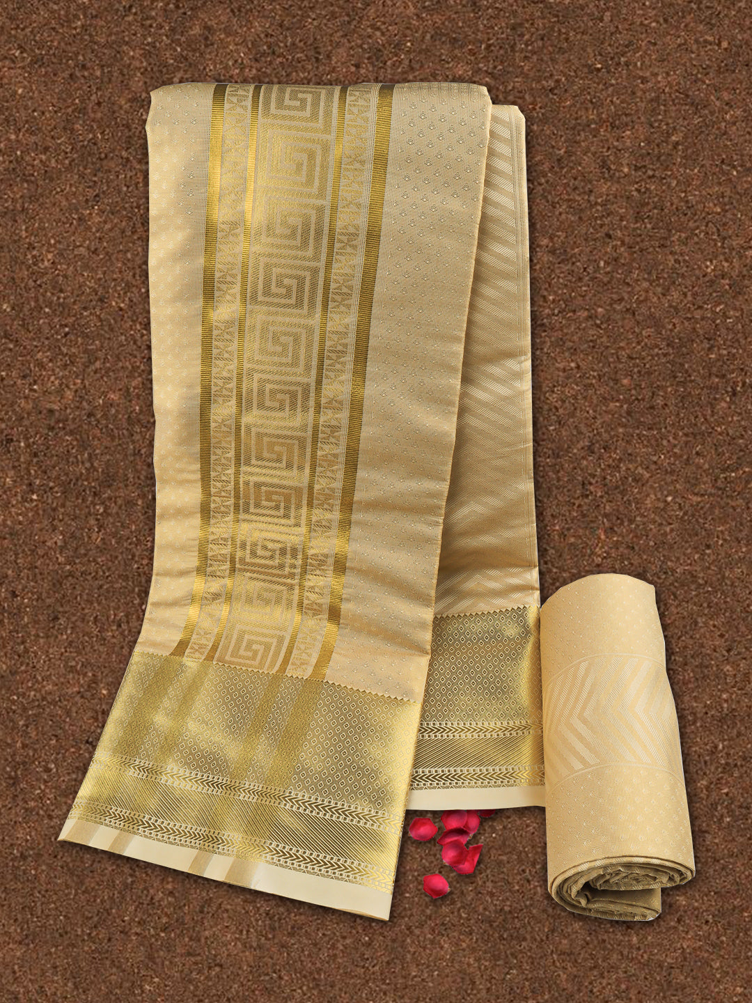 Men Art Silk Jari Dhoti & Shirting Set Gold Brahmotsavam B11(3*1)