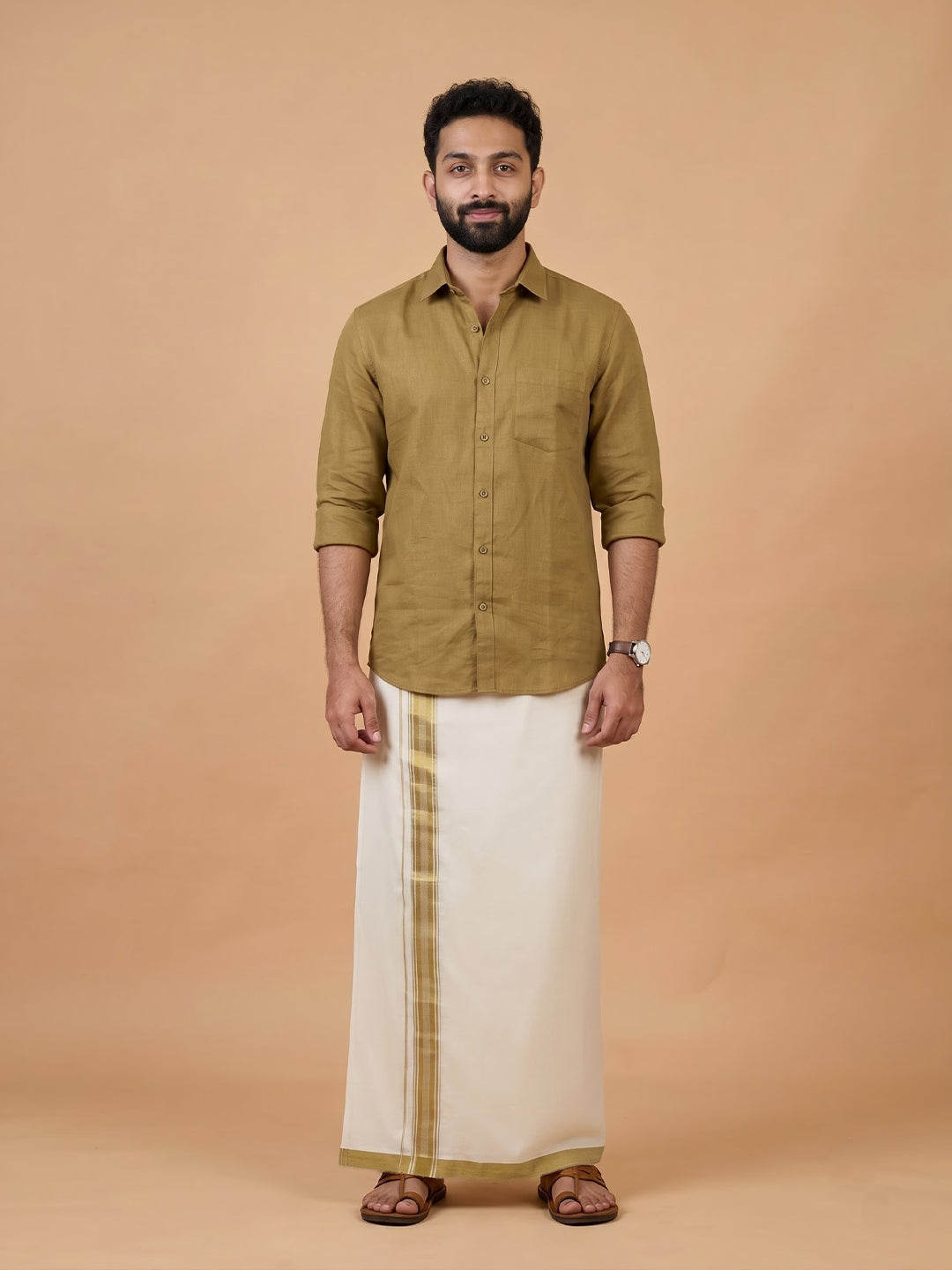 Double Layer 100% Cotton Cream Kora Dhoti with Colour Border - BJM01
