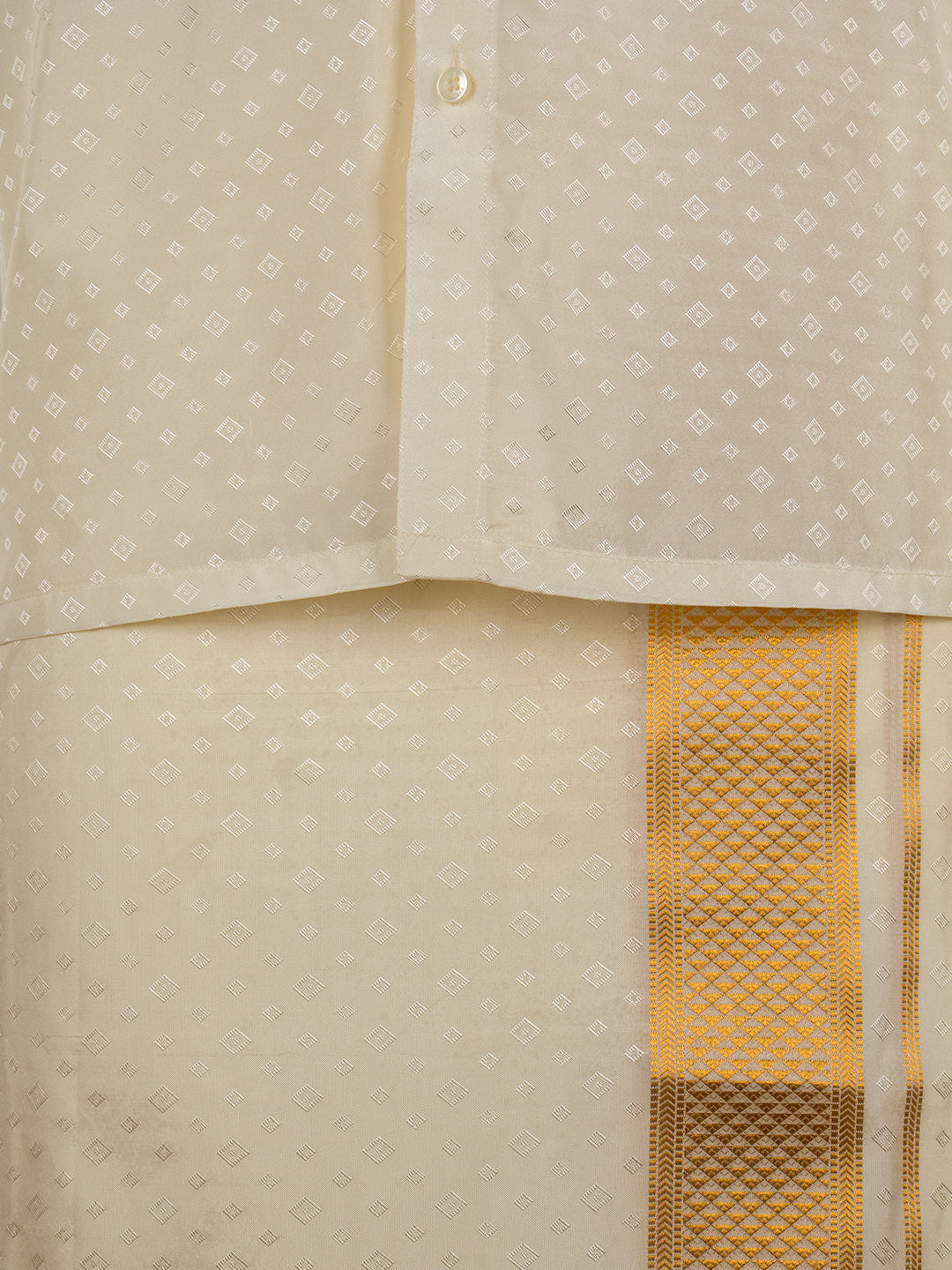 Men Art Silk Cream Self Design Shirt & Dhoti Towel Set Parinayam Grand CRJD1