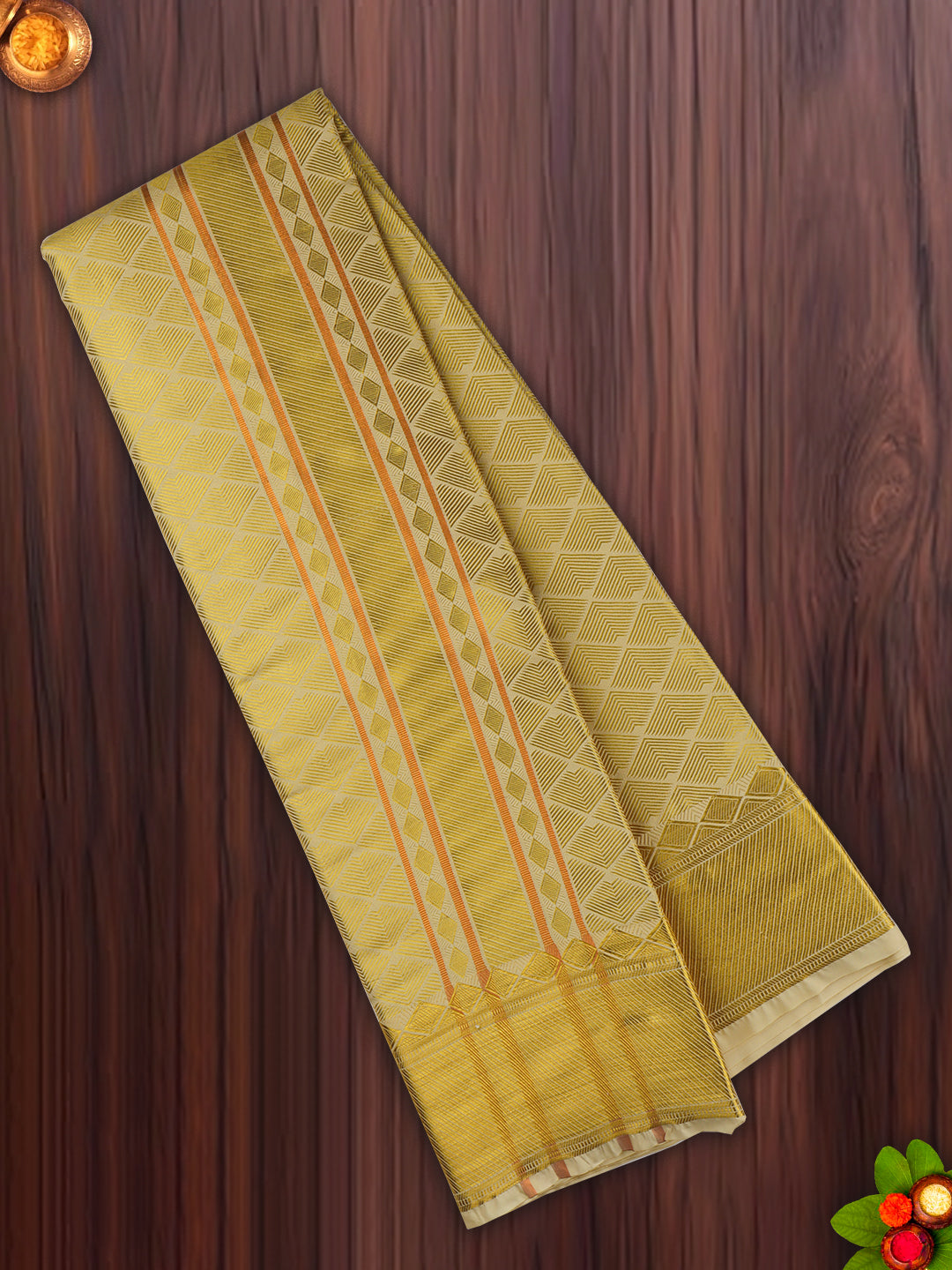 Mens Art Silk Dhoti & Shirting Set Gold Brahmotsavam