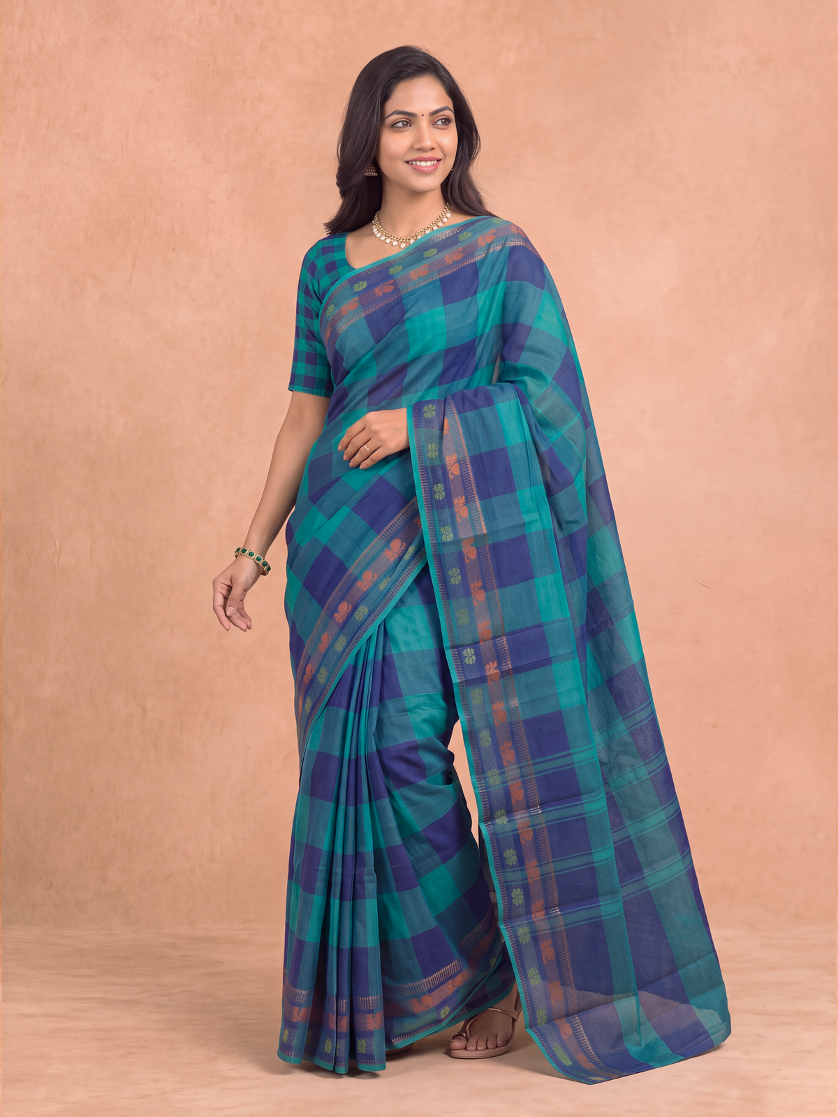 Women Chettinad Cotton Violet with Green Saree CCS17