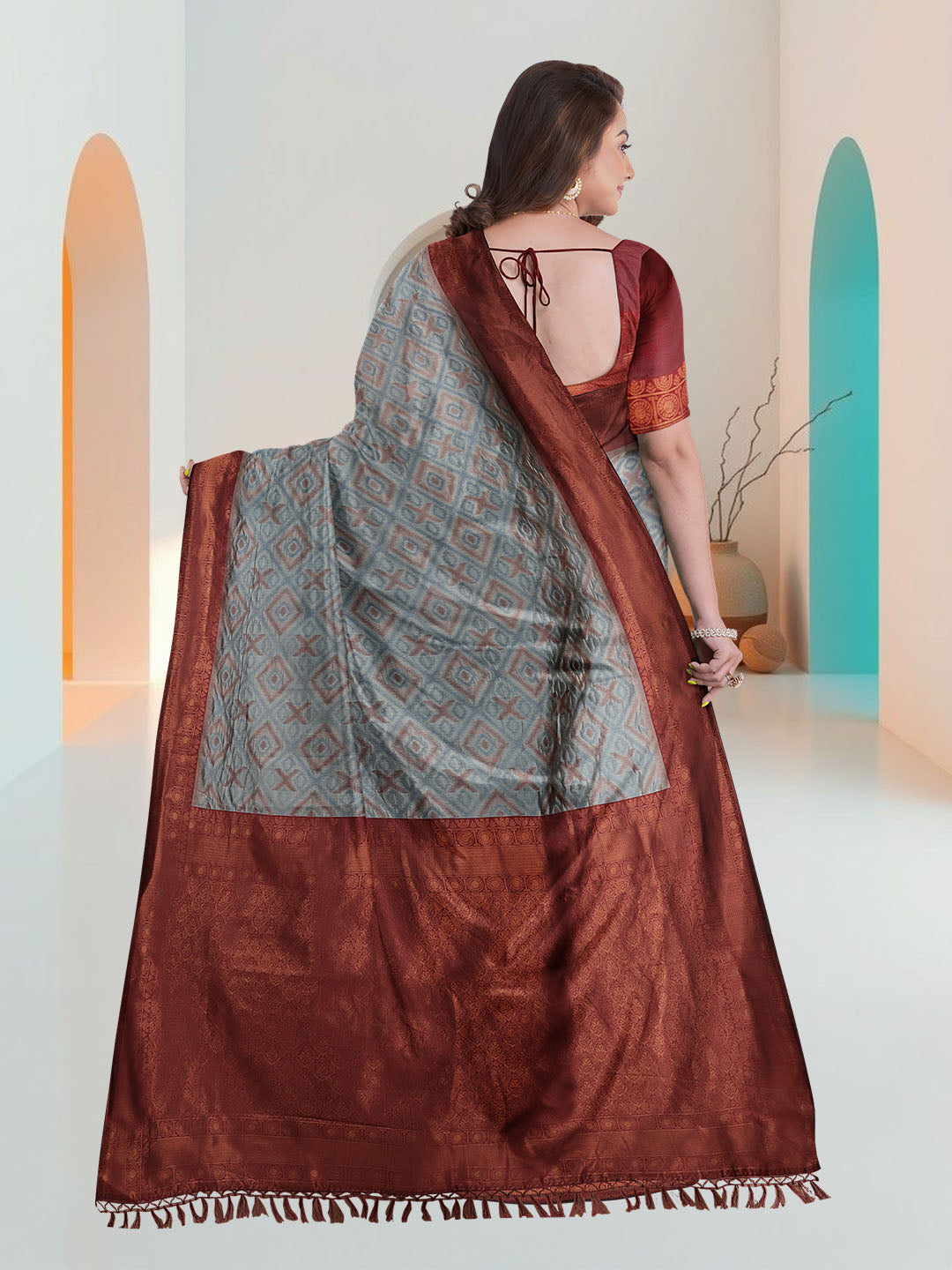 Women Blue Art Silk Printed Saree ASS49