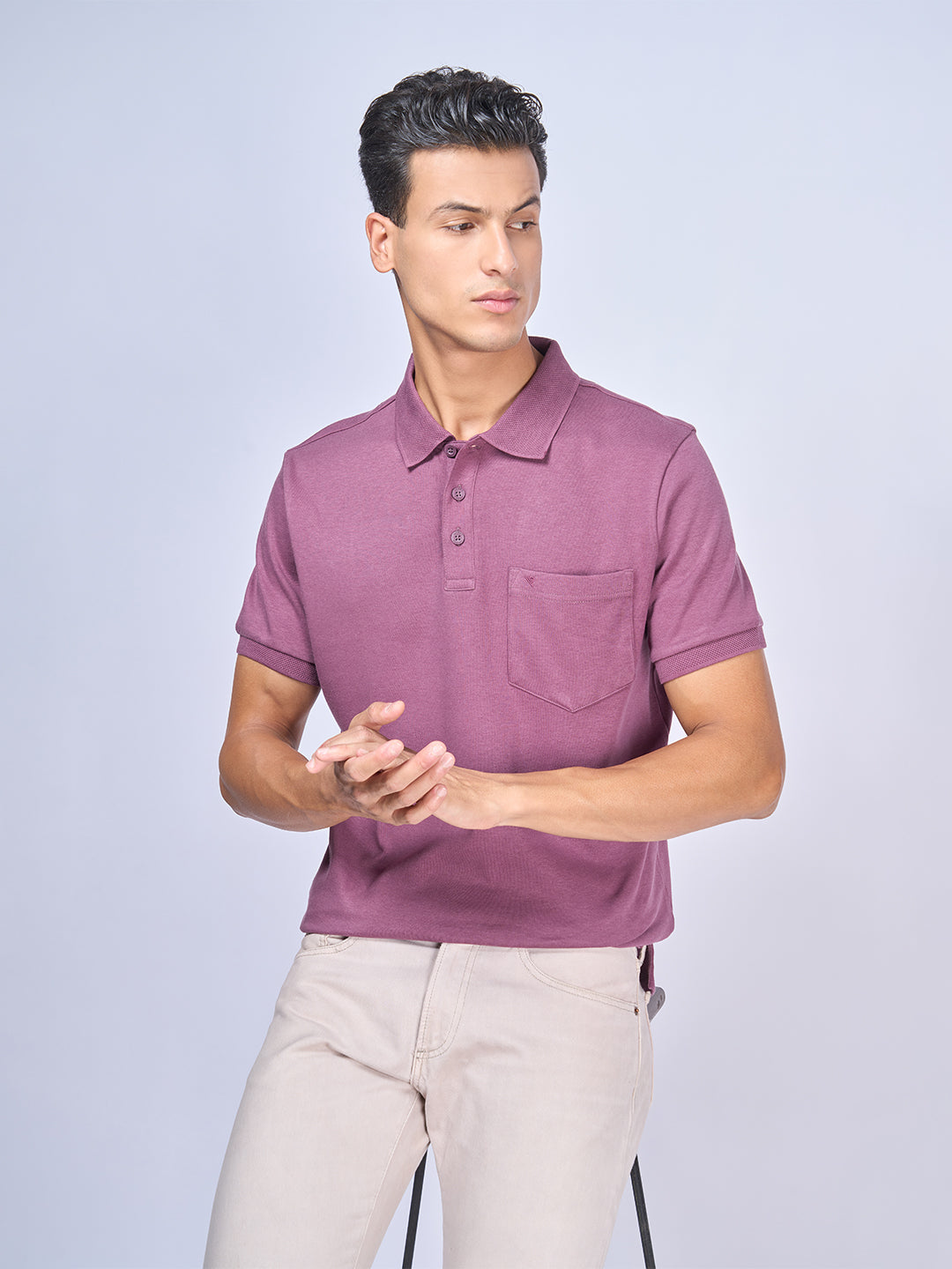 Mens Liquid Polo T-Shirt with Pocket Heather Rose