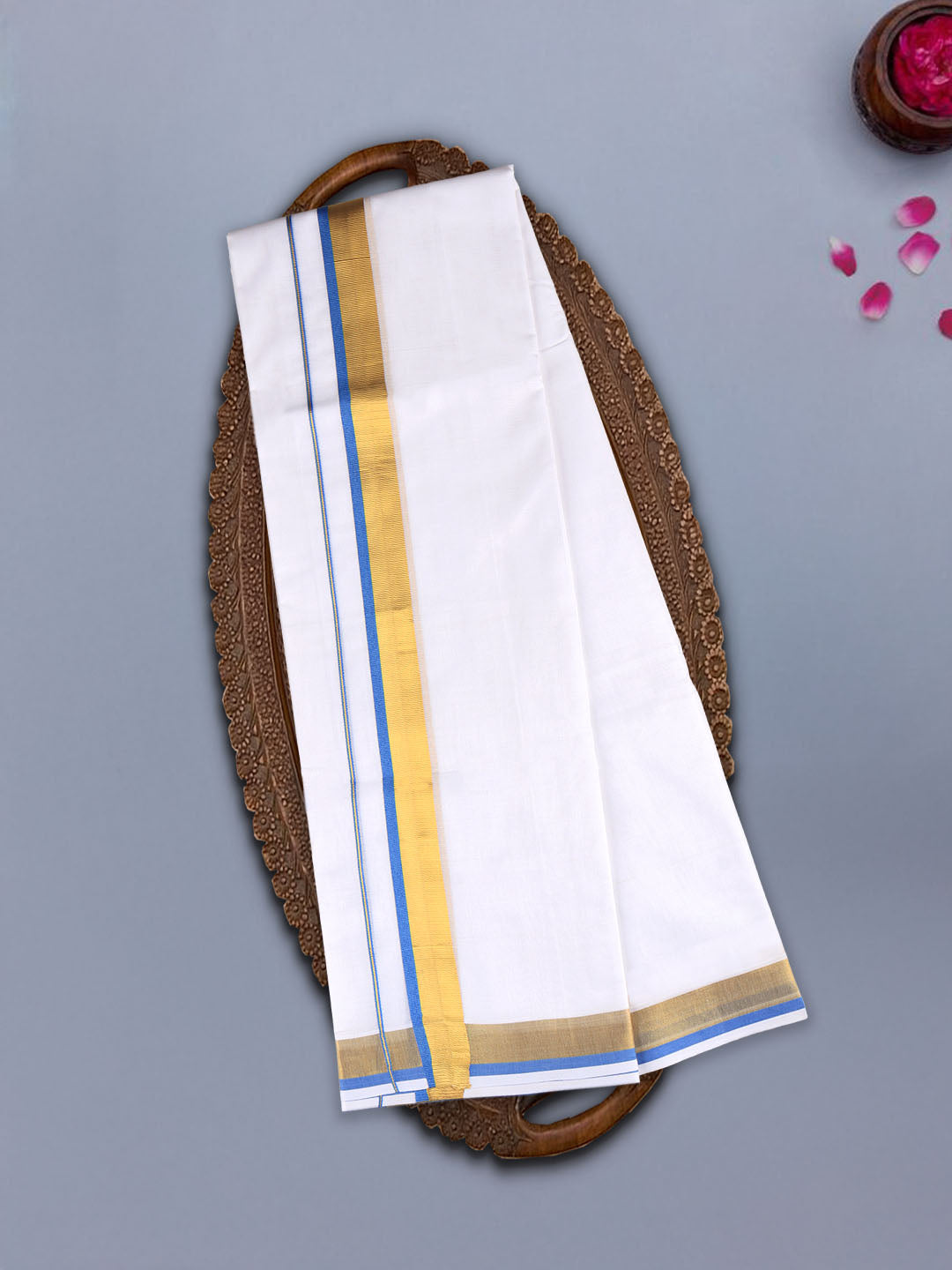 Men 100% Cotton Double Layer White Dhoti with Fancy Jari Border LC08