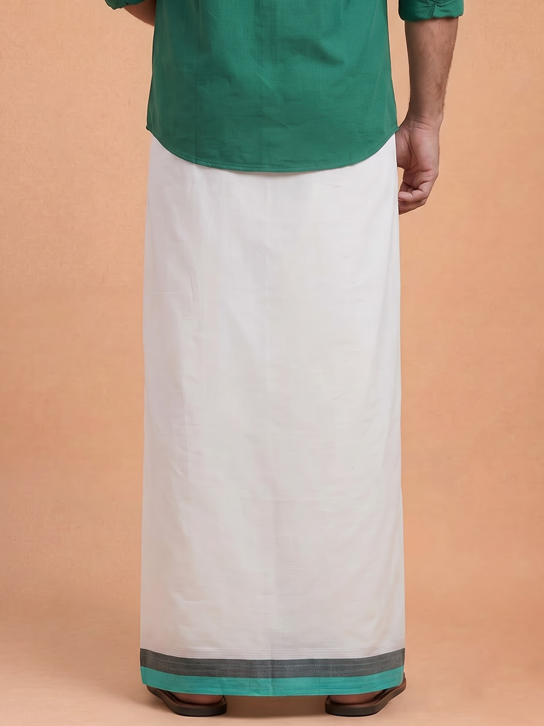Double Layer 100% Cotton White Dhoti With Colour Jari Border - EJF29
