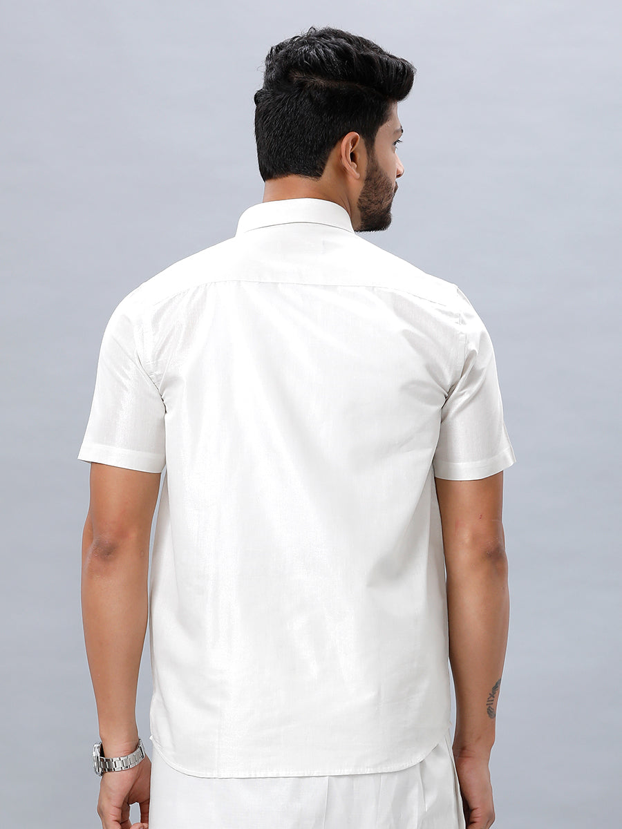 Mens Silver Tissue Half Sleeve Shirt Sangalpam-Back view