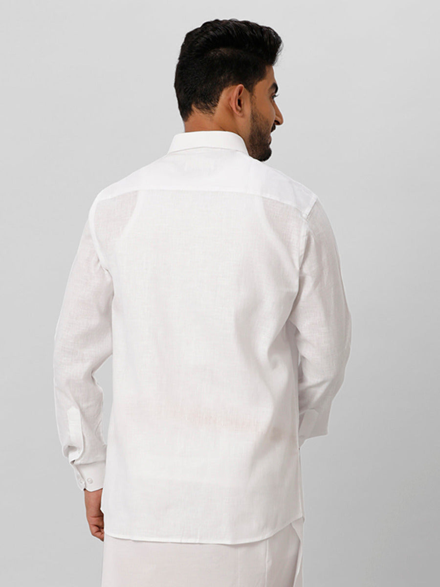Mens Rich Linen Cotton White Shirt Full Sleeves-Back view