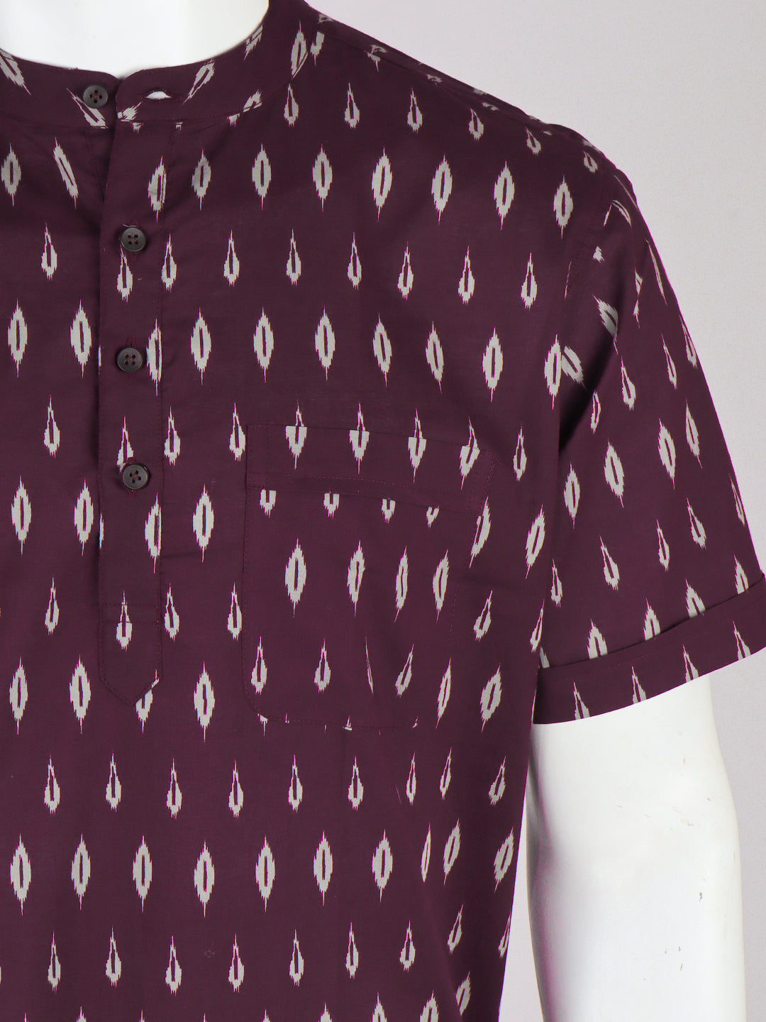 Men Cotton Short Length Printed Pocket Kurta Dark Purple RJ06