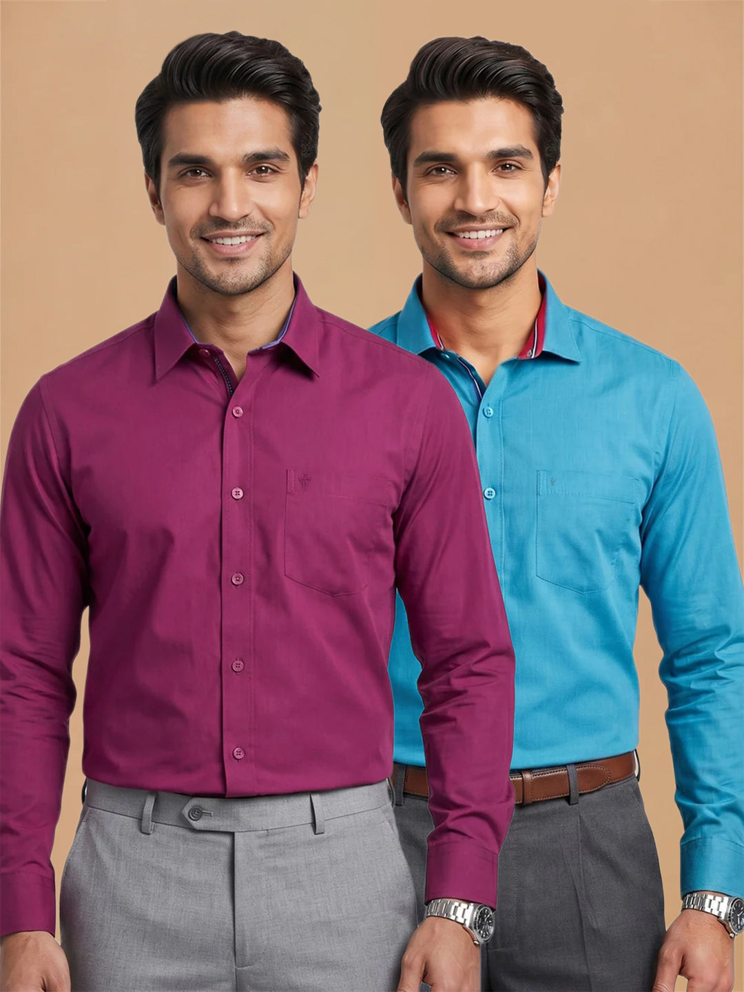 Pack of 2 | 100% Cotton Smart Fit Shirts - Deep Pink & Blue