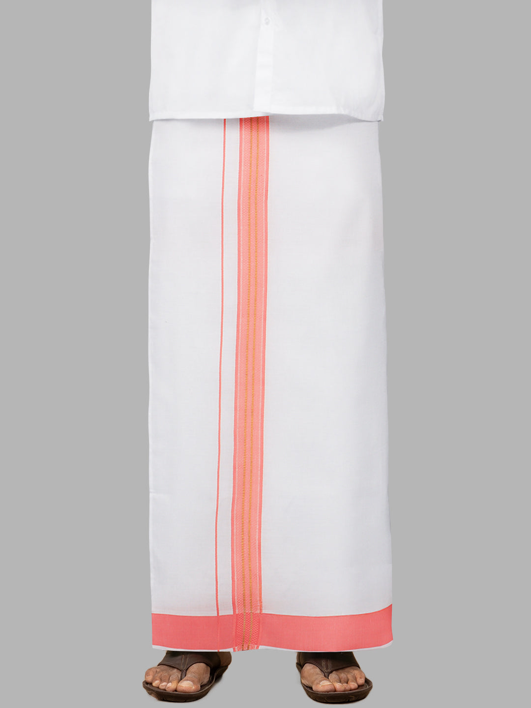 Men Pink Fancy Jari Border Single Layer Adjustable Pocket Dhoti GACJ31