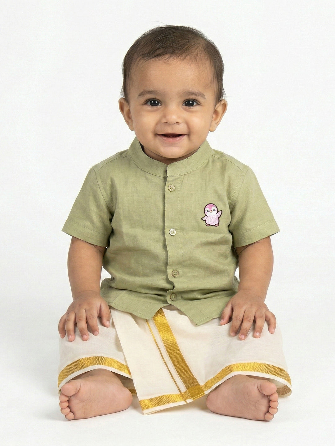 Born Baby Shirt Dhoti and Panchakacham Set Pista Green