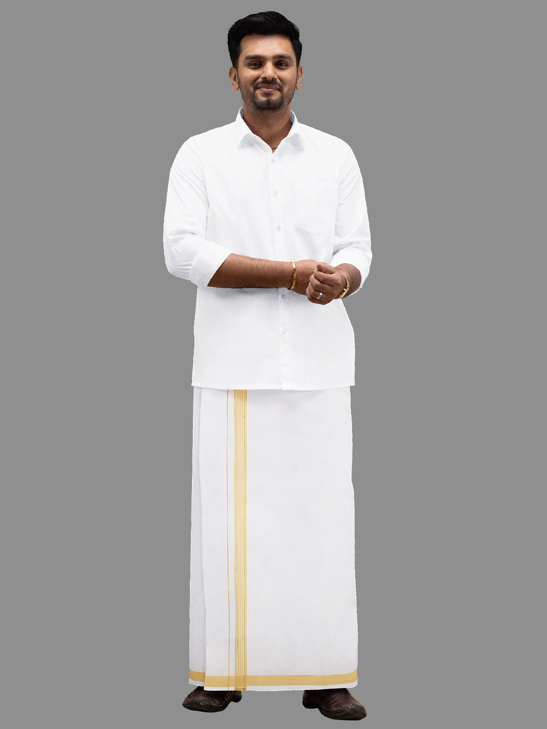 Men Sandal Fancy Jari Border Single Dhoti WGF03