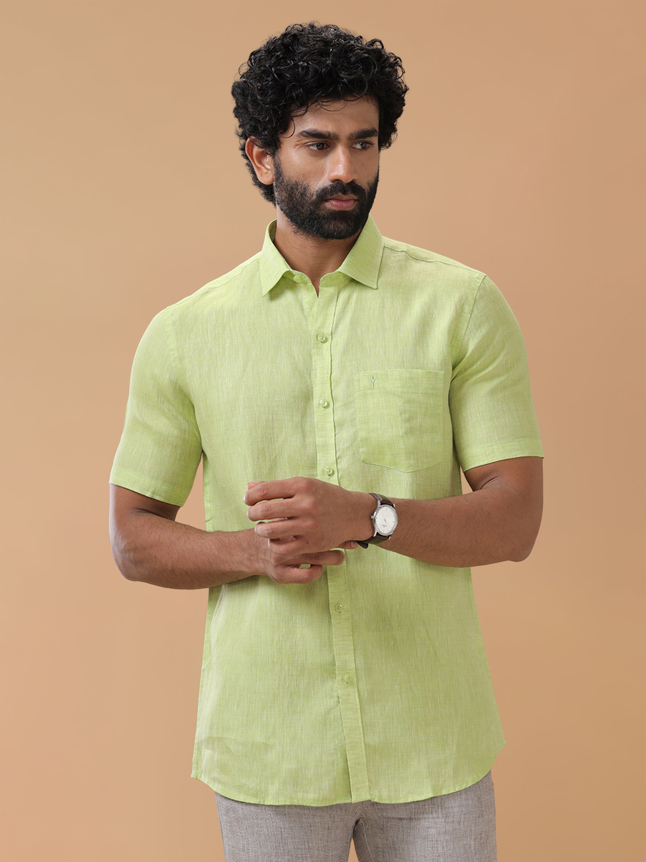 Pure Linen Lime Green Smart Fit Shirt L34