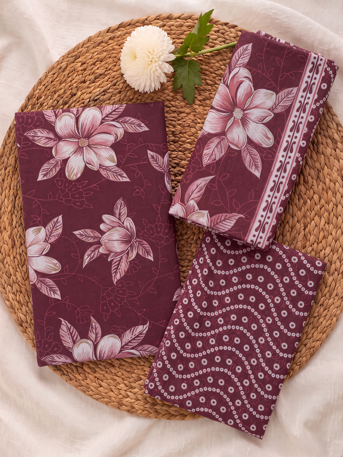 Women Cotton Maroon Printed Dress Material DM389