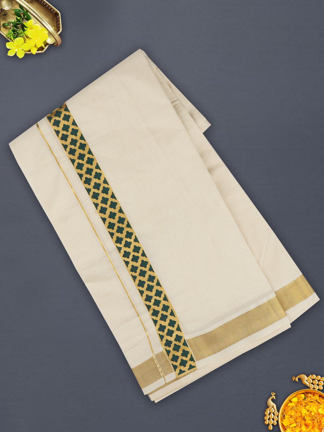 Men Kora Double Dhoti Pazhassi Royal Green