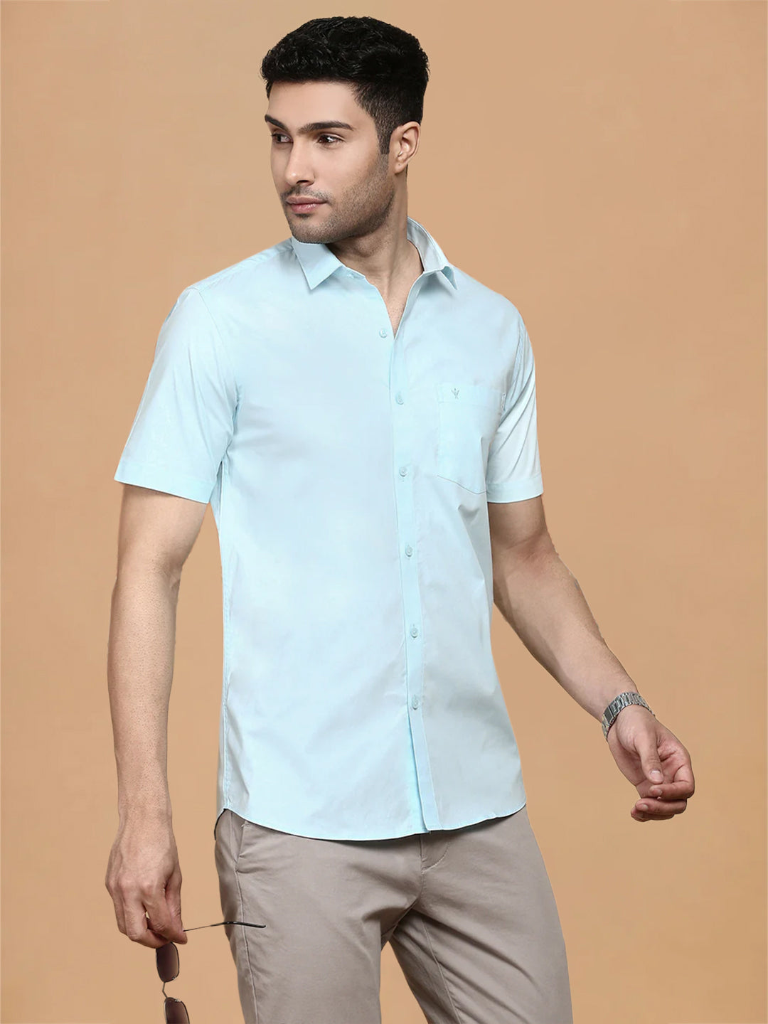 Cotton Spandex LT Sky Blue 2 Way Stretch Smart Fit Shirt LY2