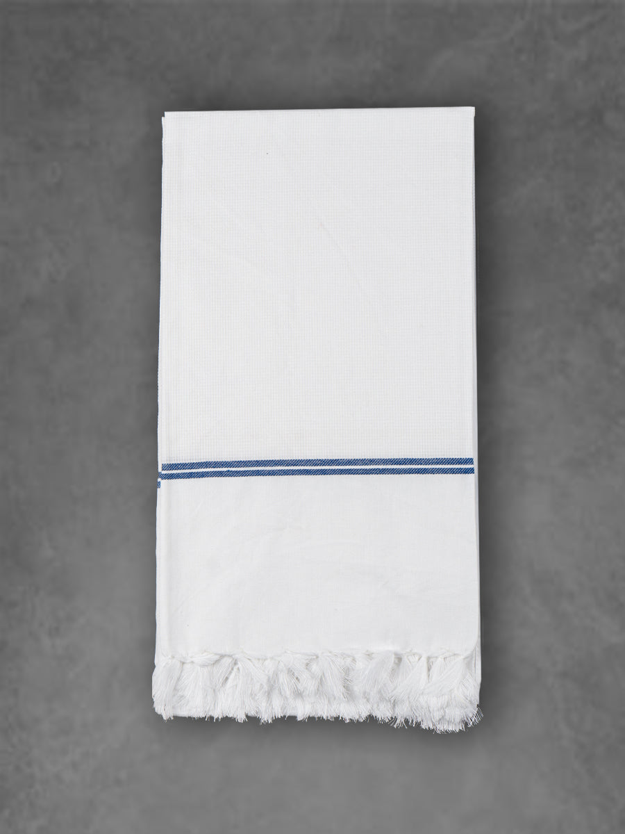 Premium Cotton Soft Feel White with Small Border Bath Towel 1046-Blue