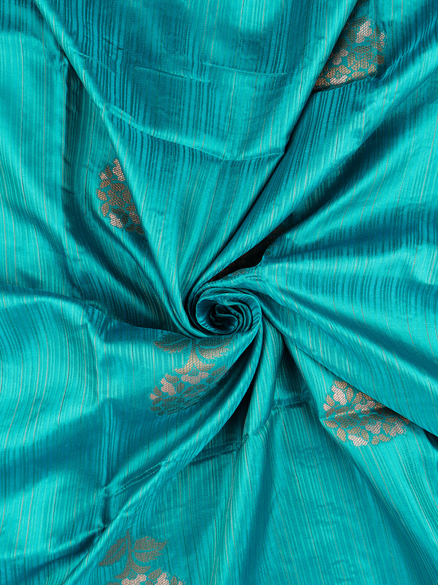 Women Stylish Flower Design Semi Silk Blue Saree with Tussle SS87-View three