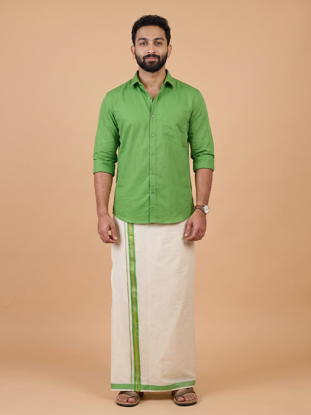 Double Layer 100% Cotton Cream Kora Dhoti with Colour Border - CGJ01