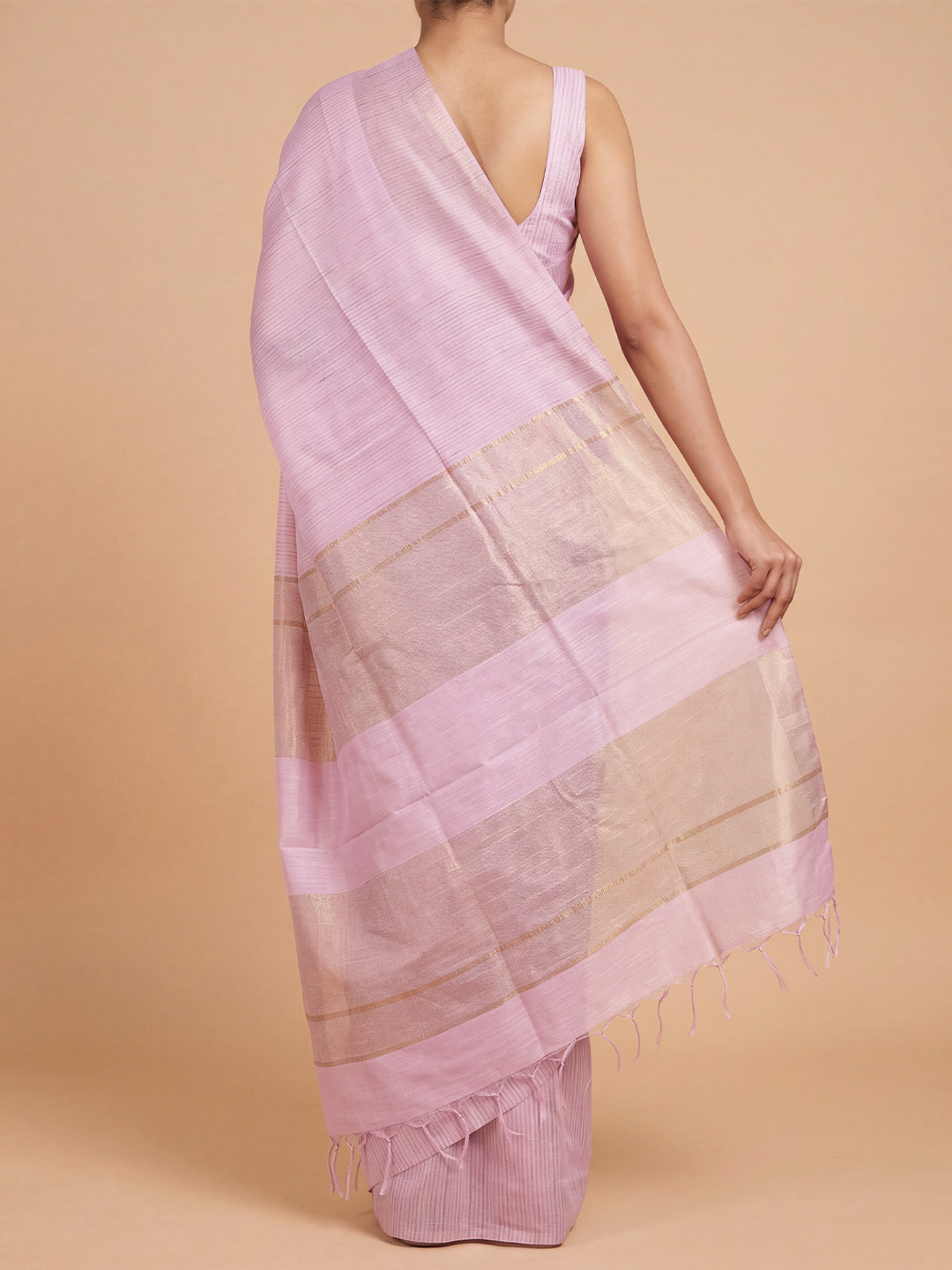 Women Semi Tussar Purple Striped Saree ST367