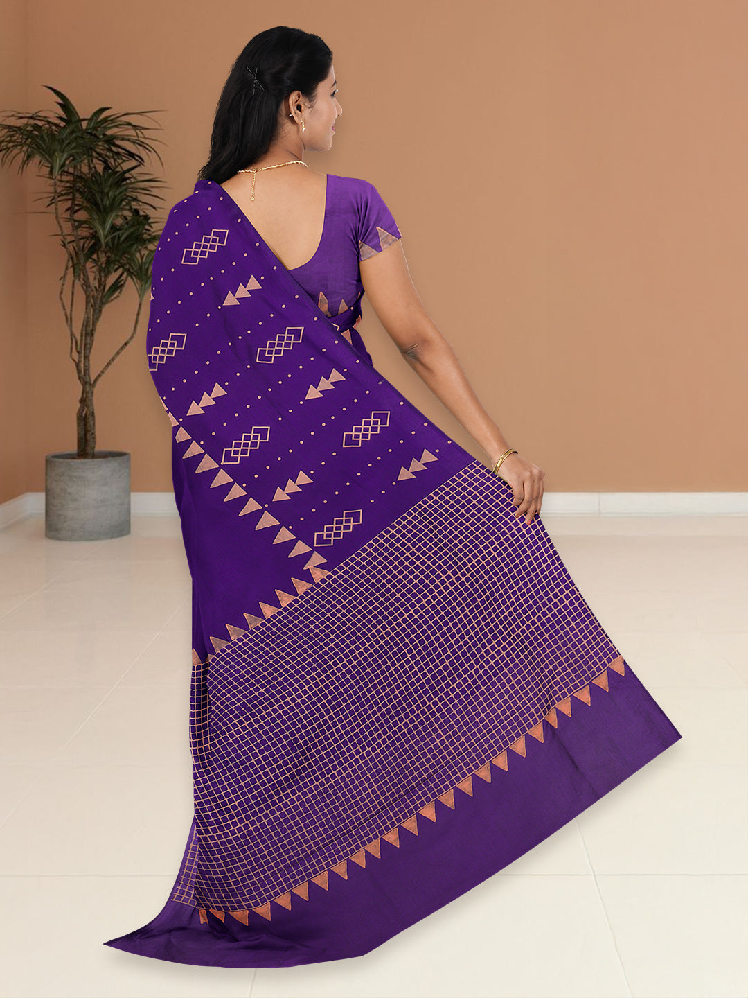 Women Violet Cotton Saree with Double Blouse PCS210