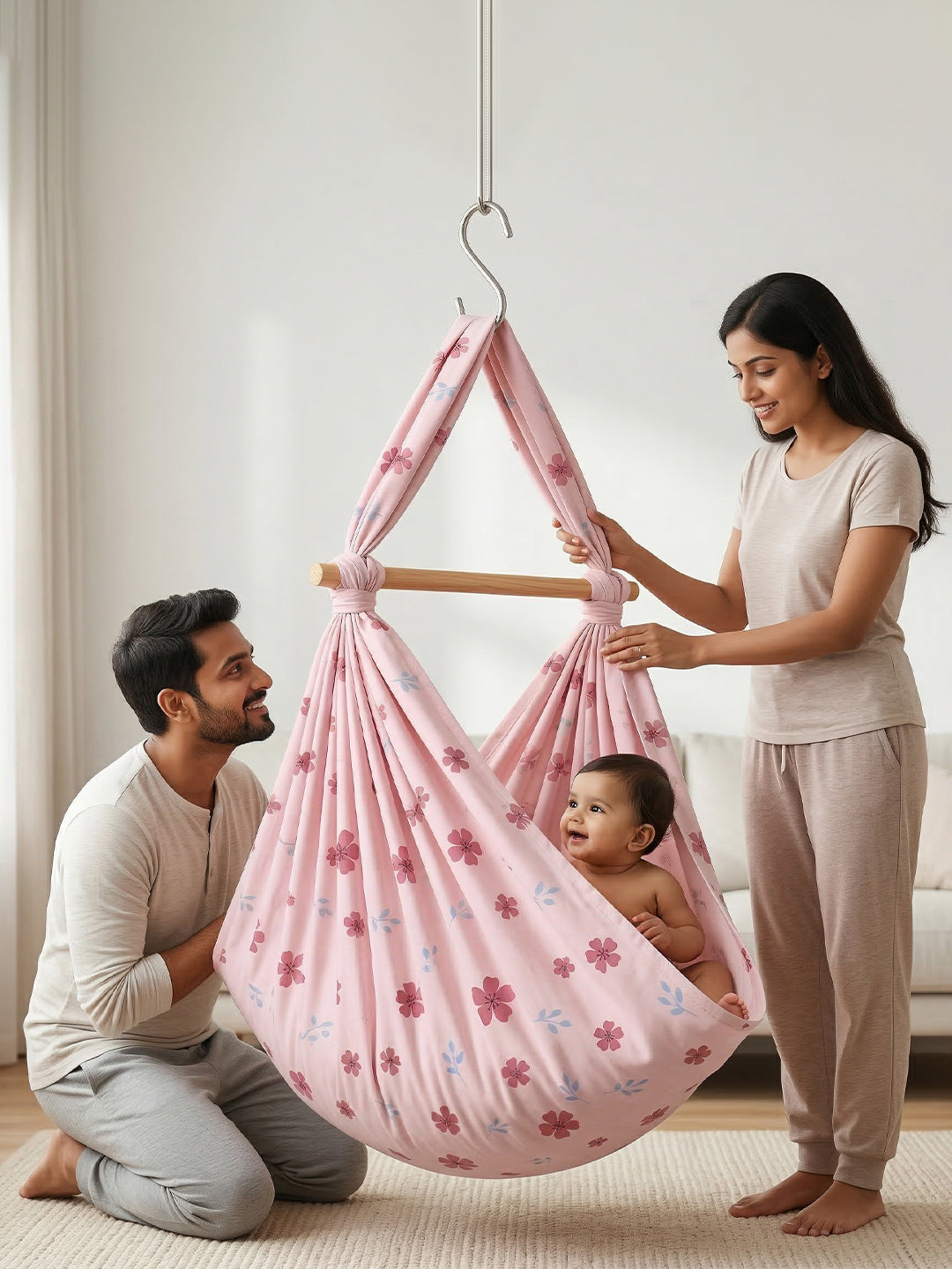 Premium Soft Cotton Baby Hammock Stitched in Assorted Colours & Prints (Thottil/Jhula)