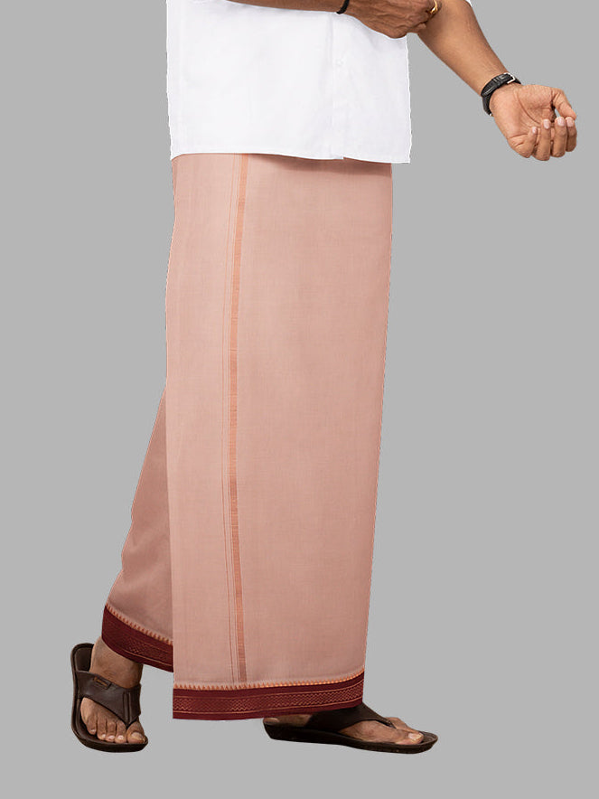 Men 100% Cotton Double Layer Light Copper Dhoti with Mayilkhan Border Sudharsan